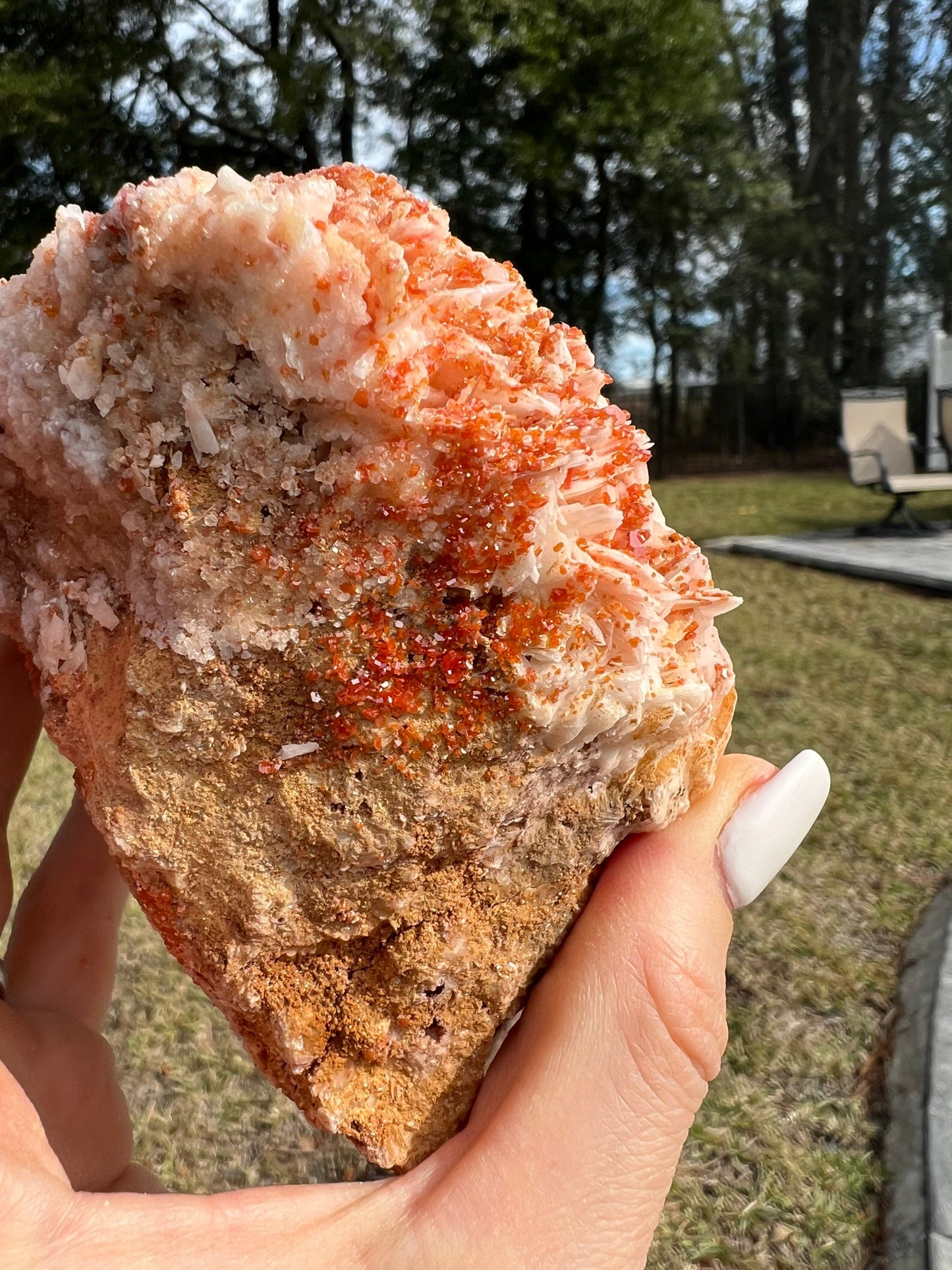 Vanadinite Crystal On Baryte 1lb 13oz from Morocco.