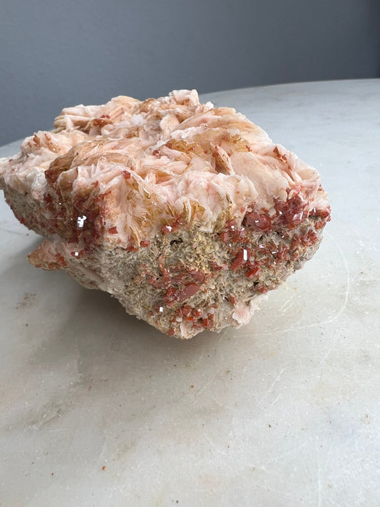 Vanadinite Crystal On Baryte 1lb 7oz from Morocco.