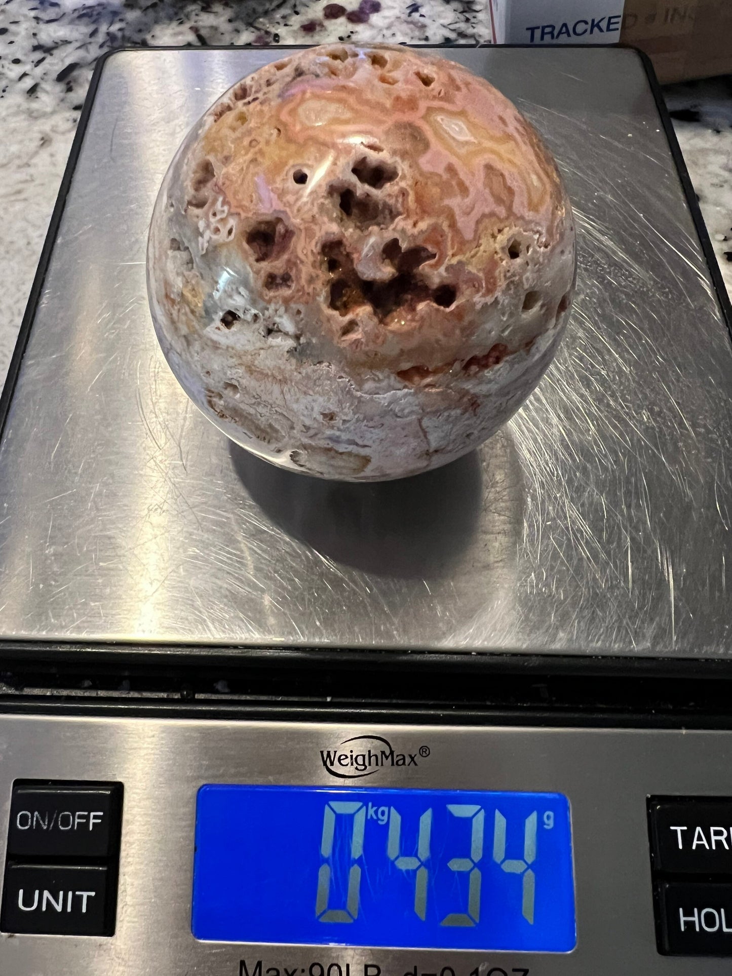 Crazy lace agate 69mm sphere 15oz