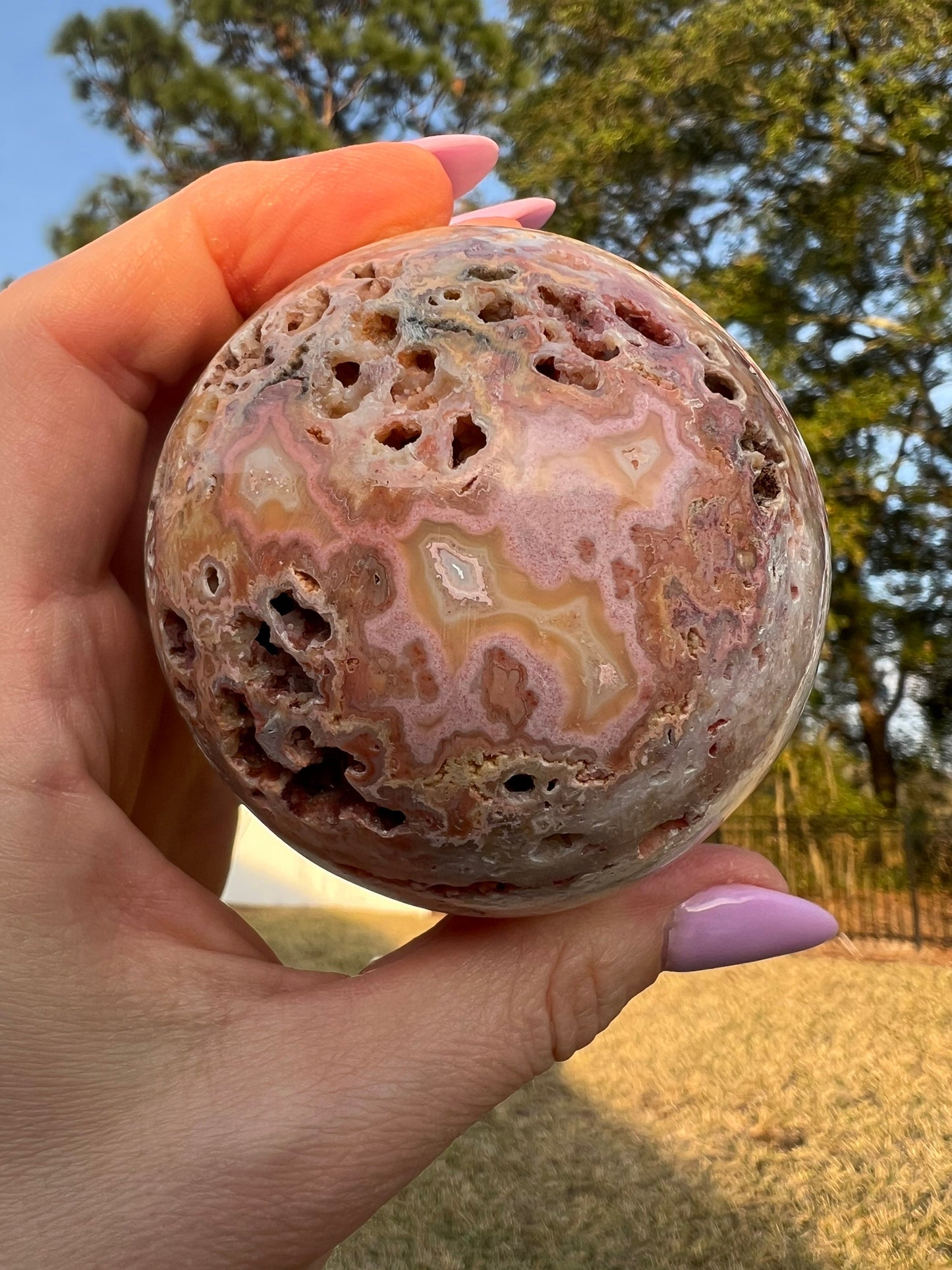 Crazy lace agate 69mm sphere 15oz