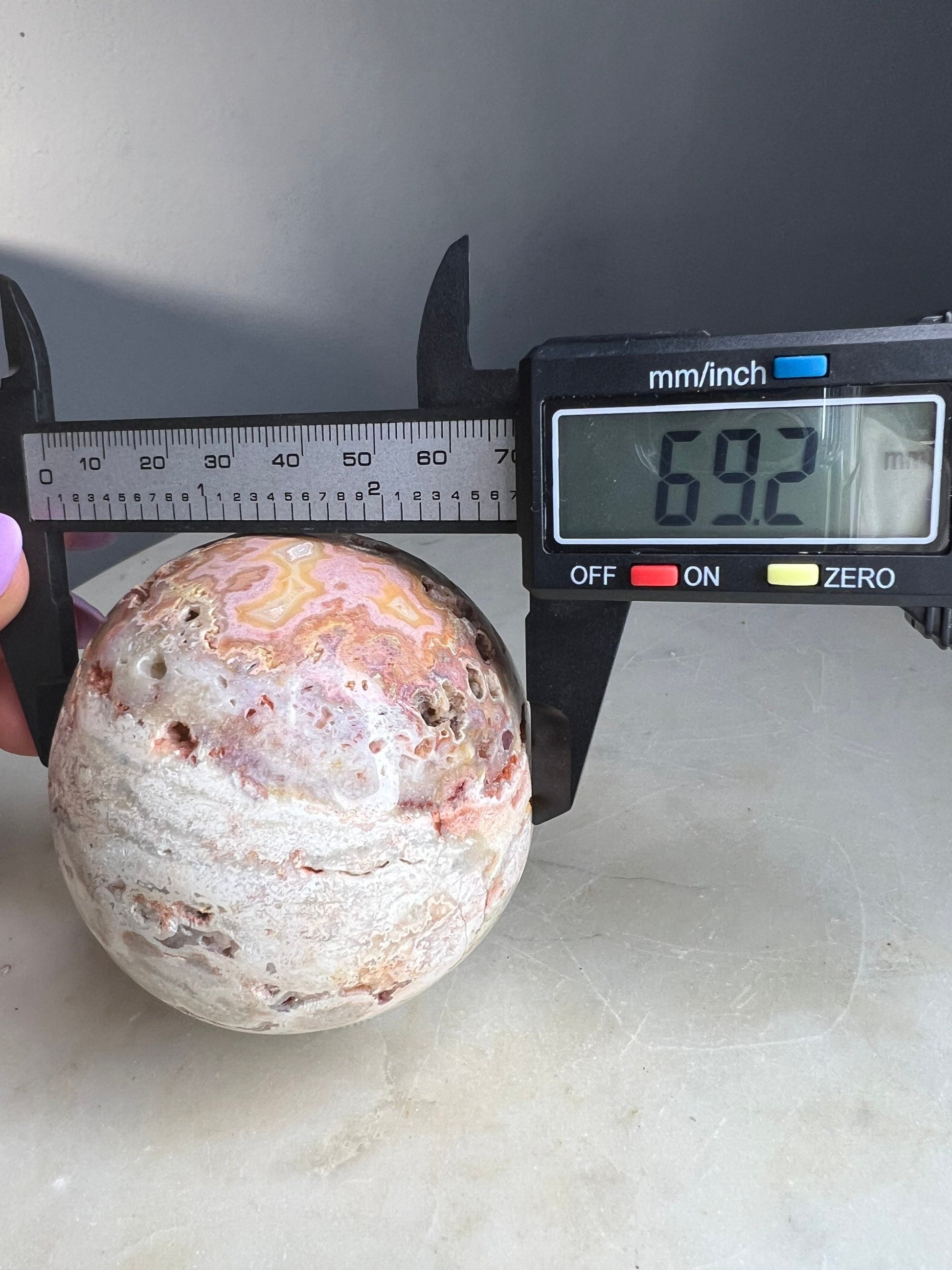 Crazy lace agate 69mm sphere 15oz