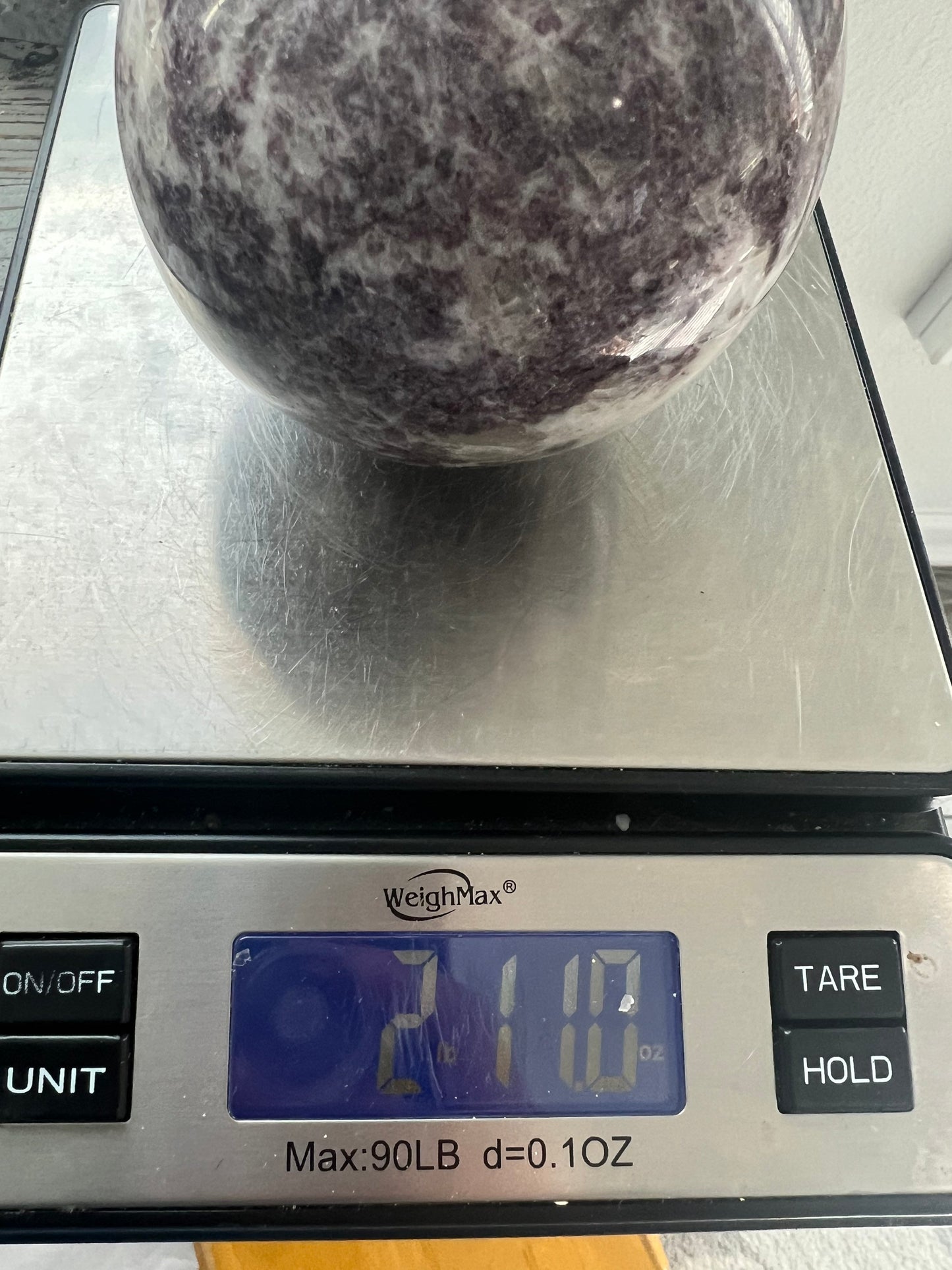 Lepidolite sphere with smoky Quartz  2lb 11oz 93.9mm