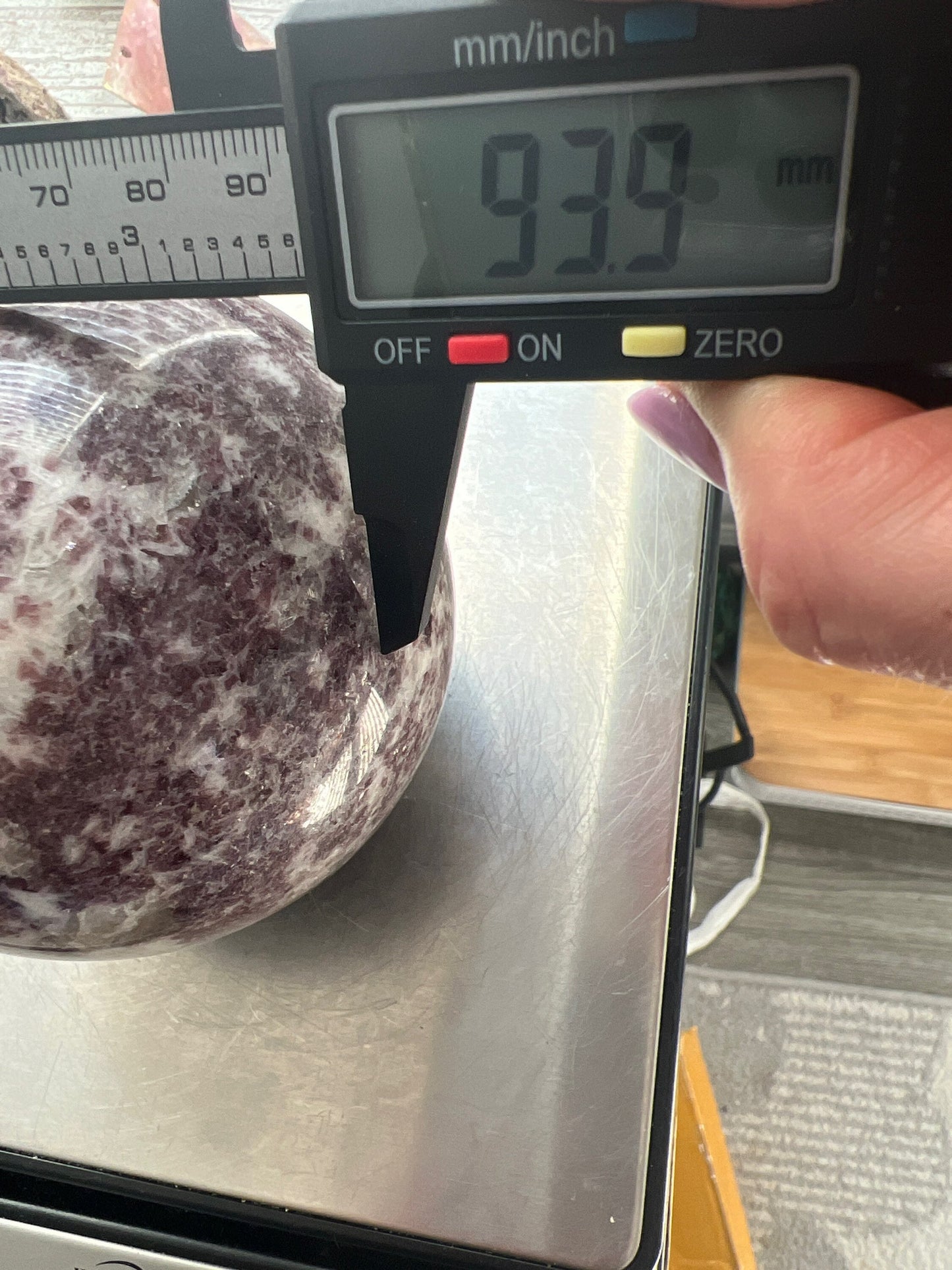 Lepidolite sphere with smoky Quartz  2lb 11oz 93.9mm