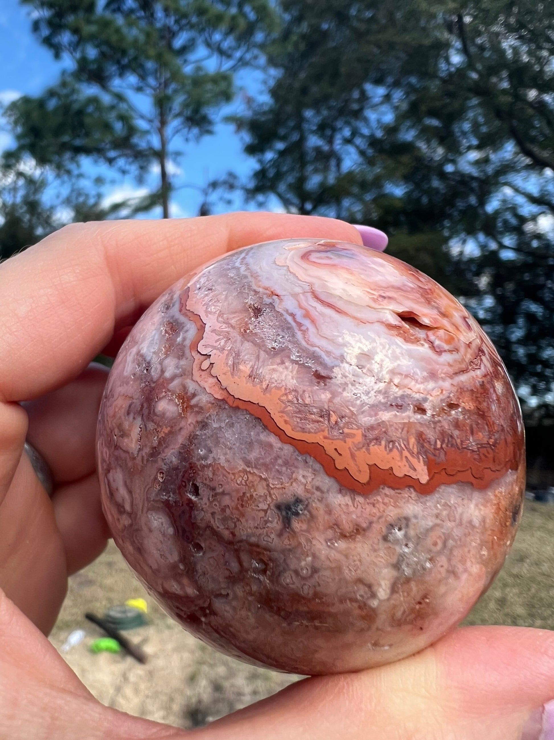 Pink/ peach crazy lace agate sphere 54mm