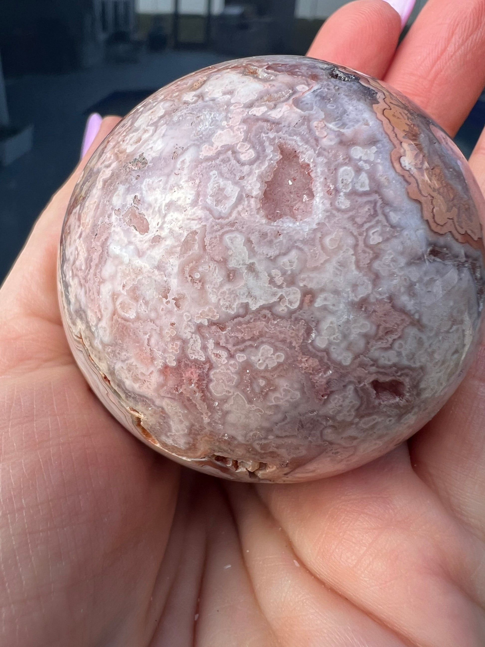 Pink/ peach crazy lace agate sphere 54mm