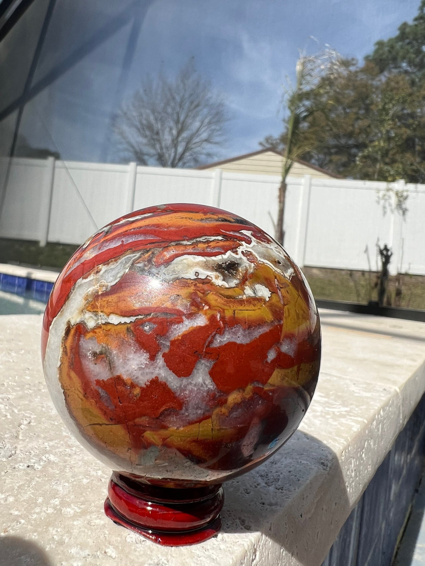 Red warring state agate 68mm sphere 1 pound