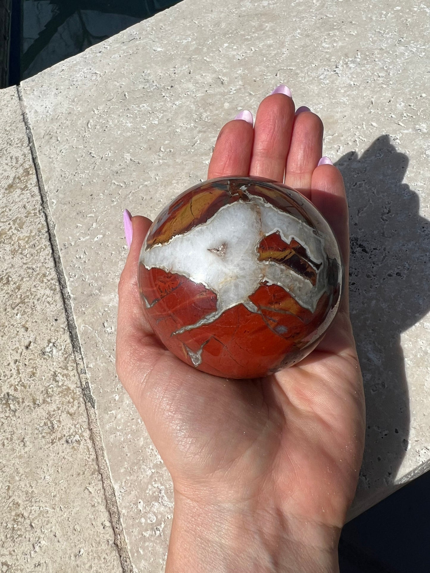 Red warring state agate 68mm sphere 1 pound