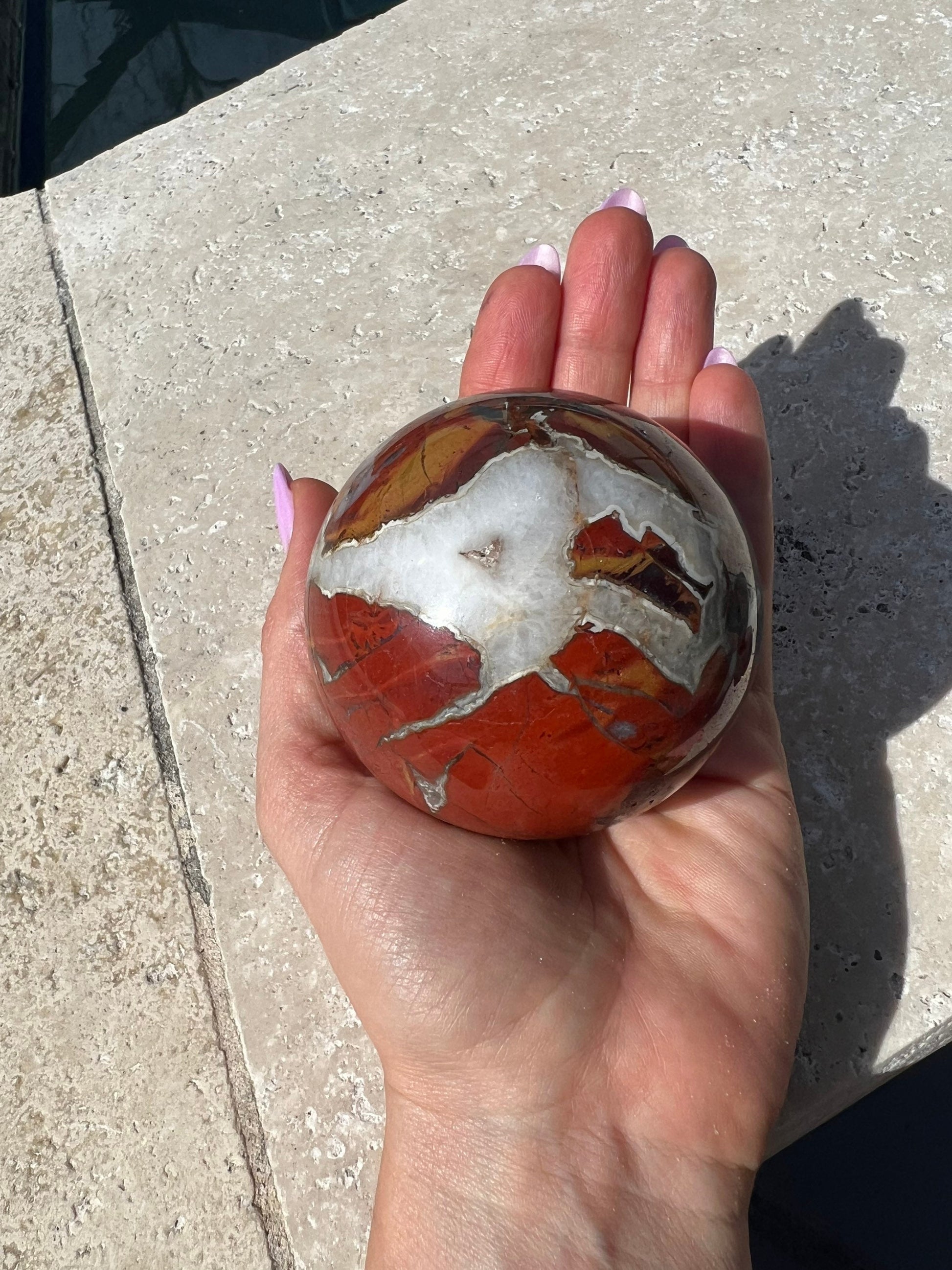 Red warring state agate 68mm sphere 1 pound