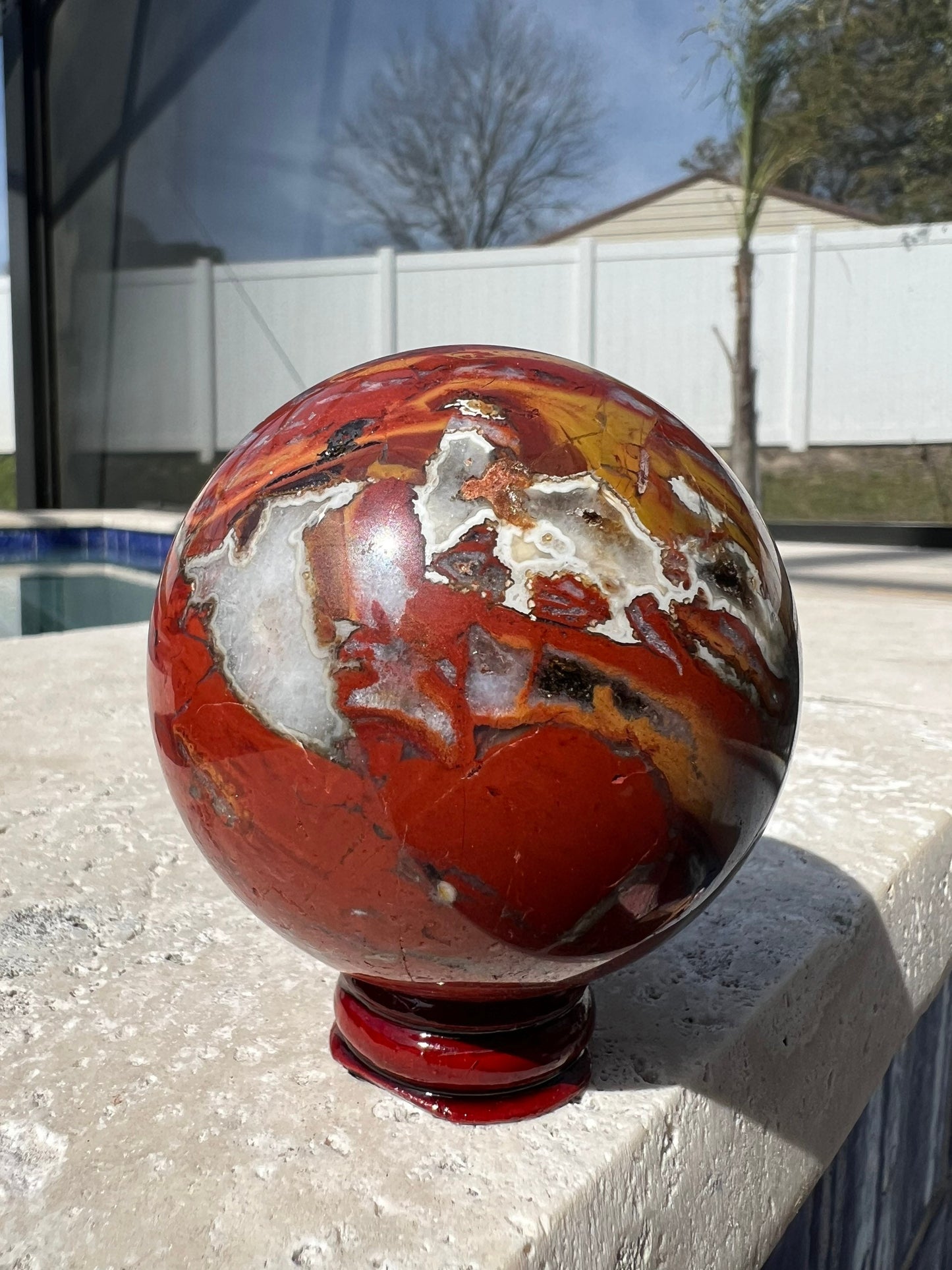 Red warring state agate 68mm sphere 1 pound