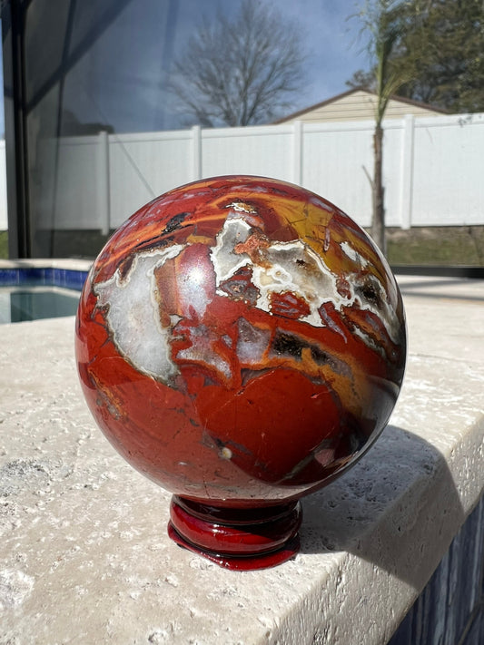Red warring state agate 68mm sphere 1 pound