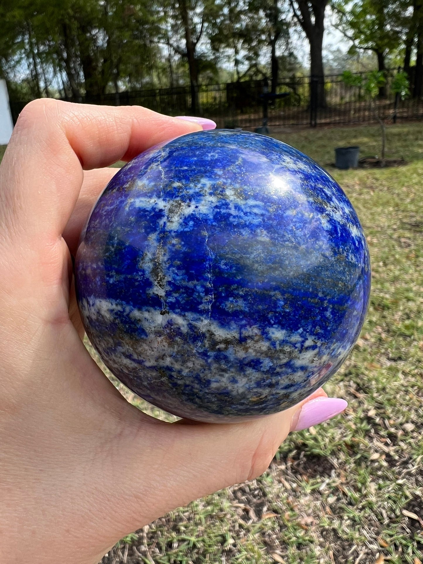 Natural lapis lazuli 74mm sphere 1 pound 7oz