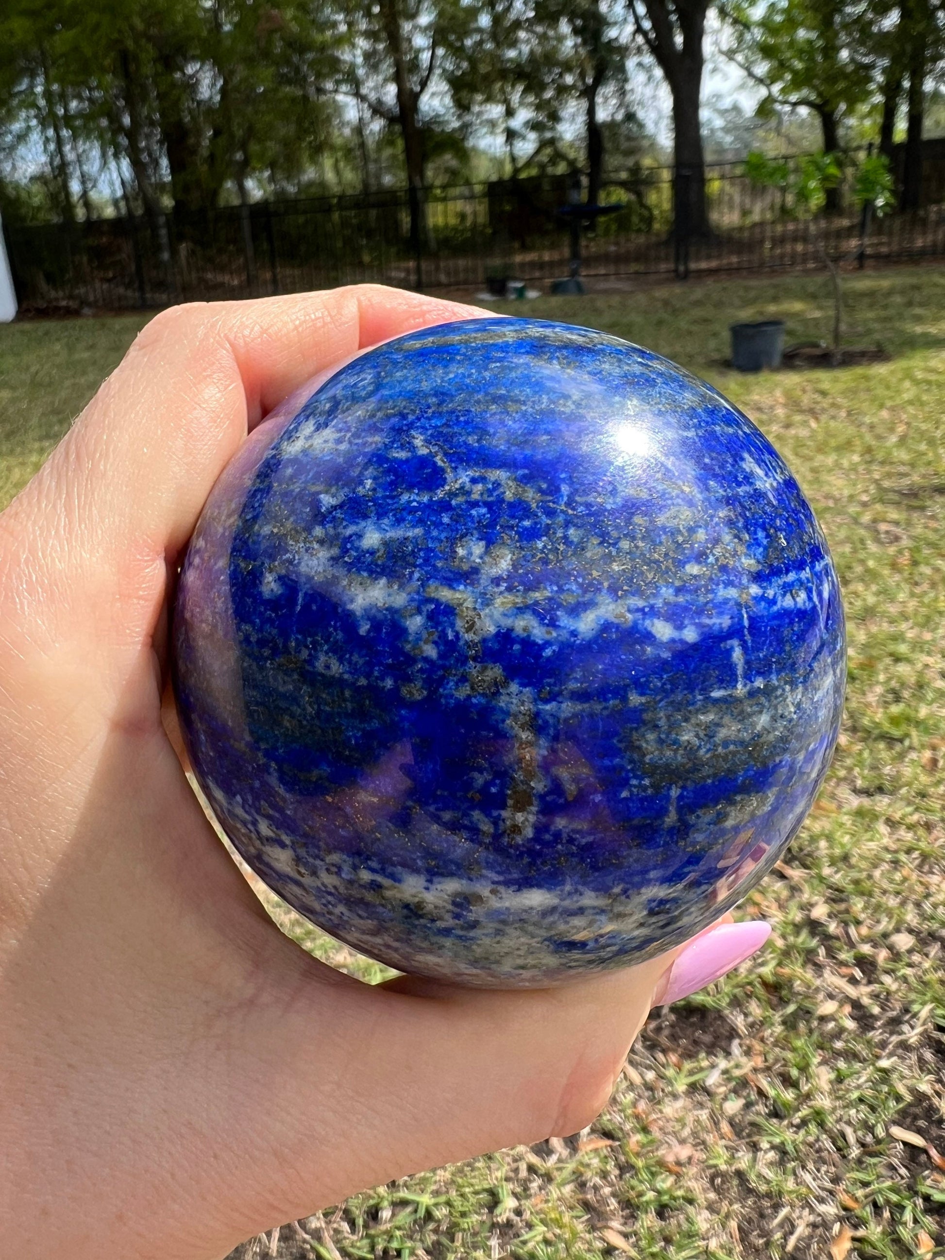 Natural lapis lazuli 74mm sphere 1 pound 7oz