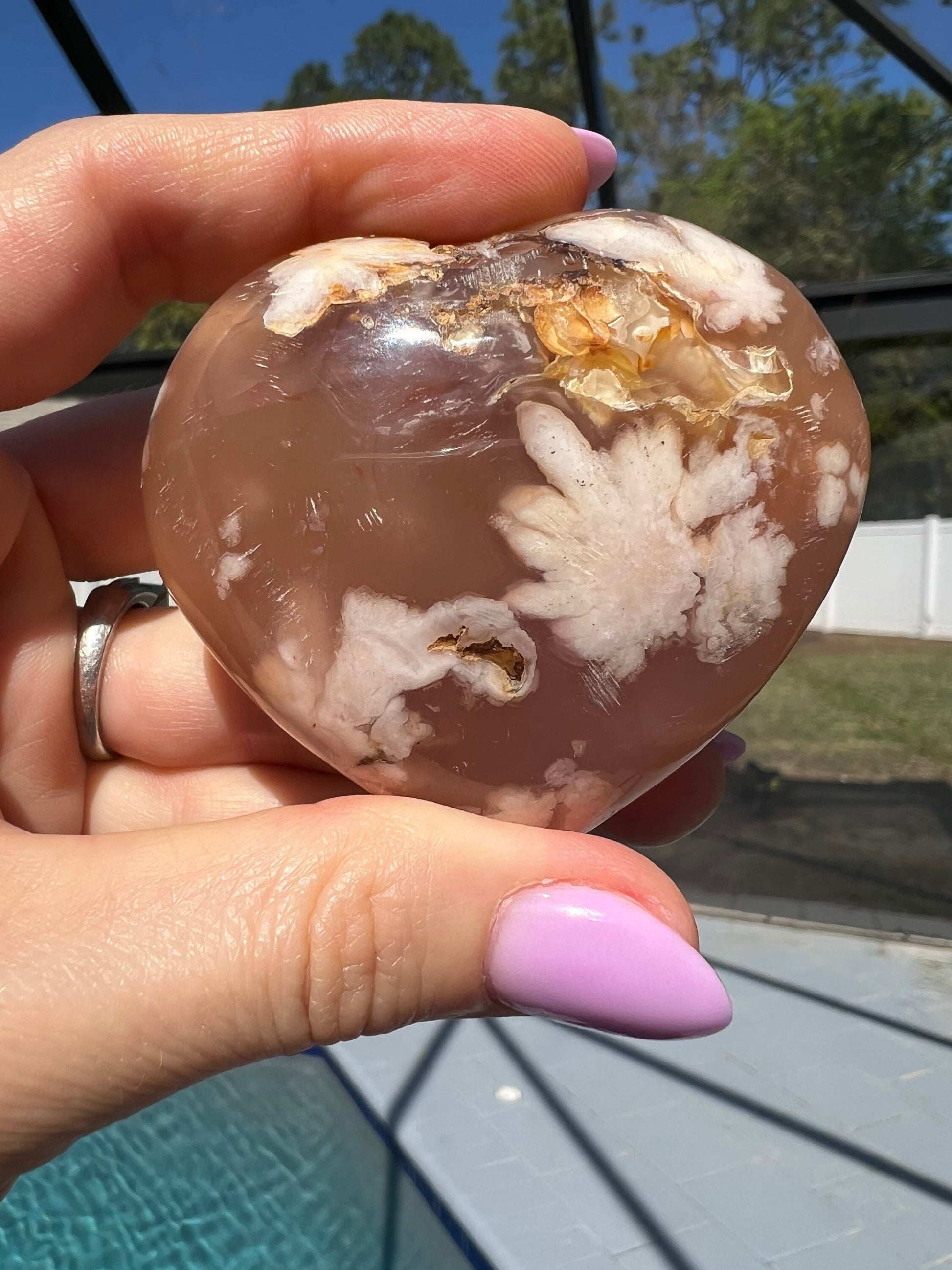 Flower agate heart 140grams
