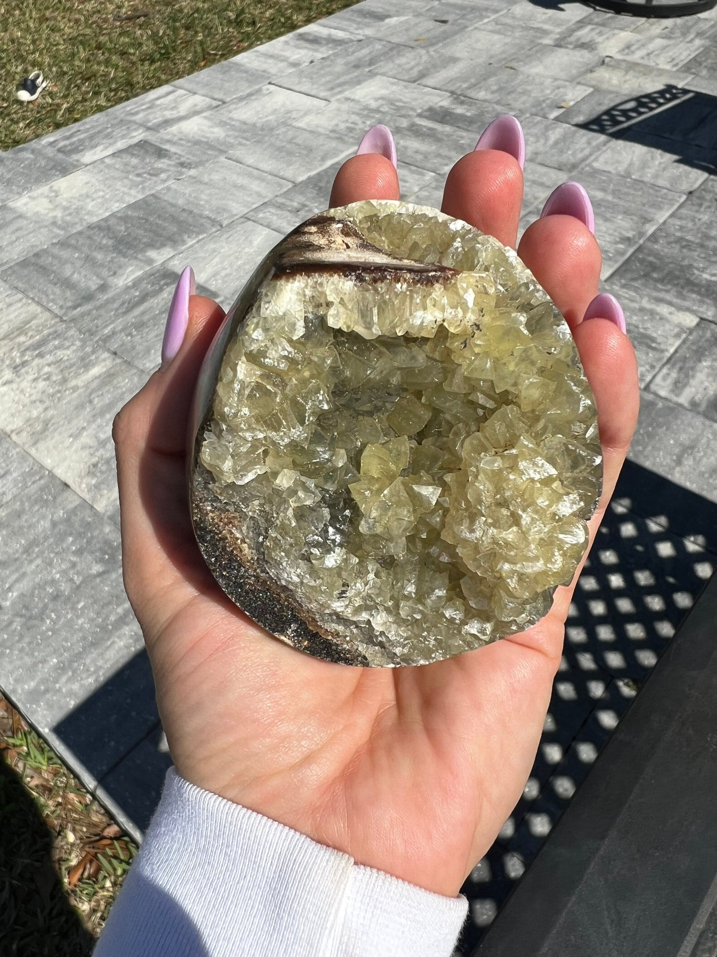 Septarian sphere and half raw cluster. 1 pound 13oz