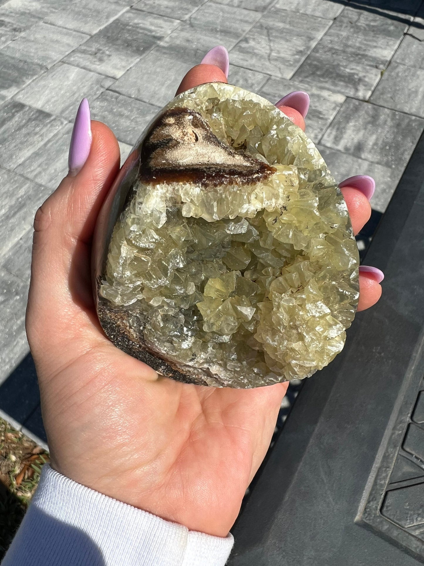 Septarian sphere and half raw cluster. 1 pound 13oz