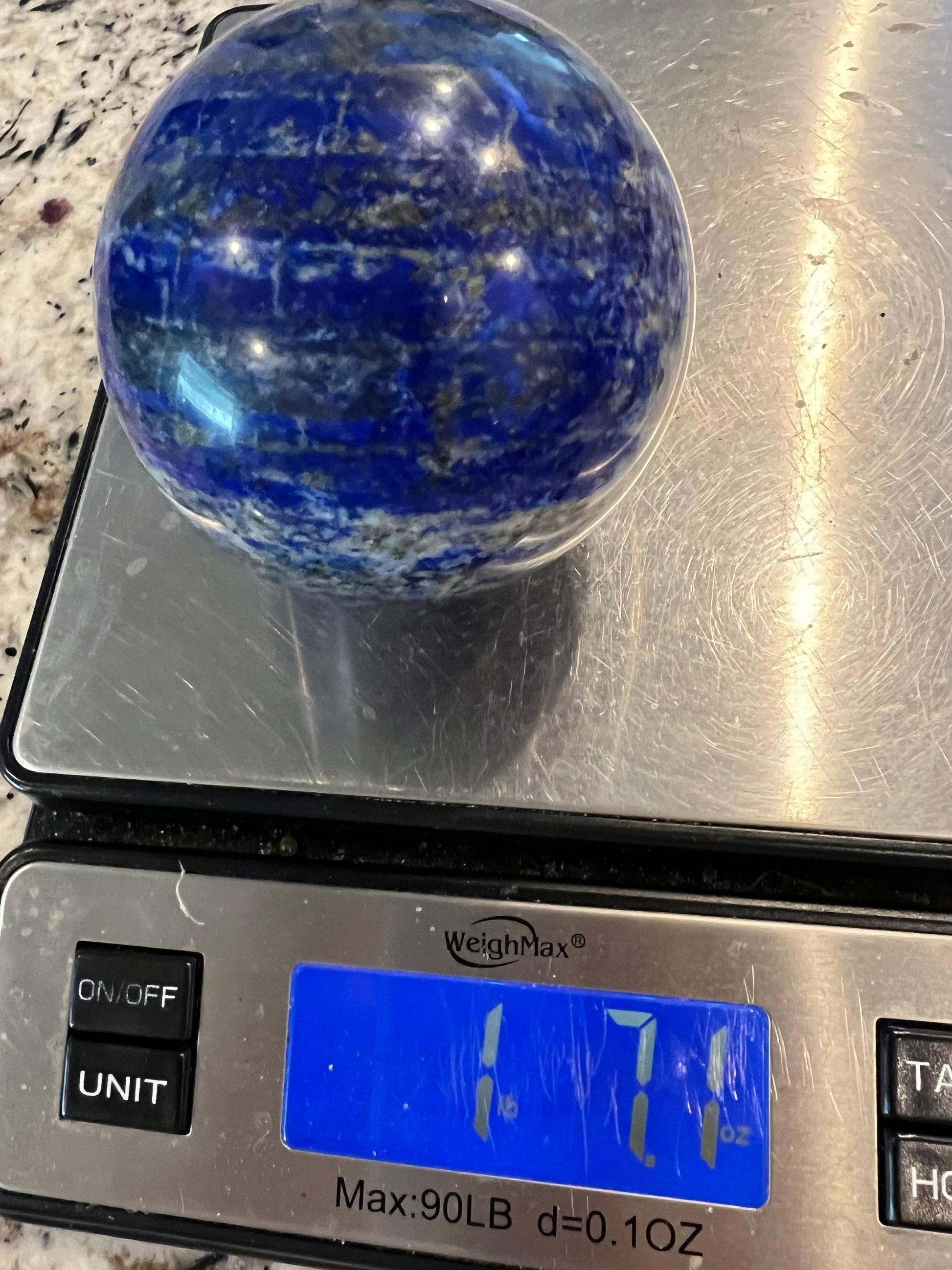 Natural lapis lazuli 74mm sphere 1 pound 7oz