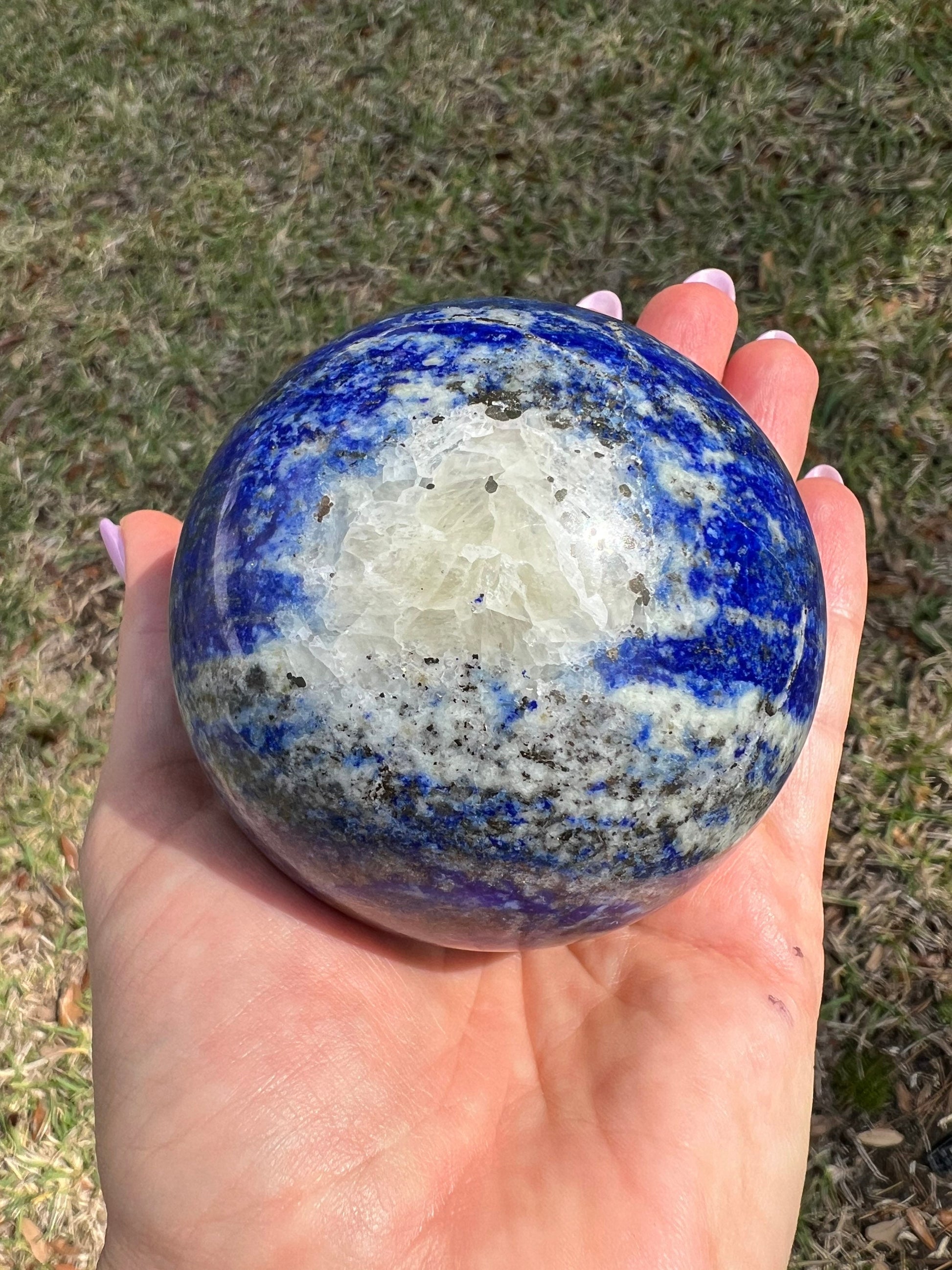 Natural lapis lazuli 74mm sphere 1 pound 7oz