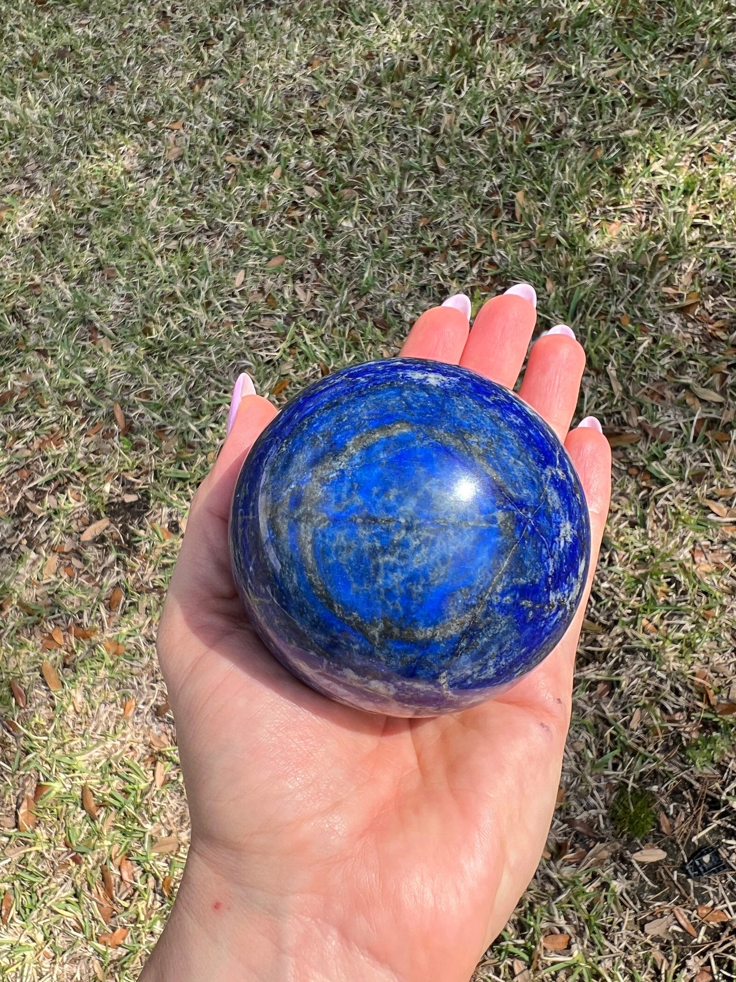 Natural lapis lazuli 74mm sphere 1 pound 7oz