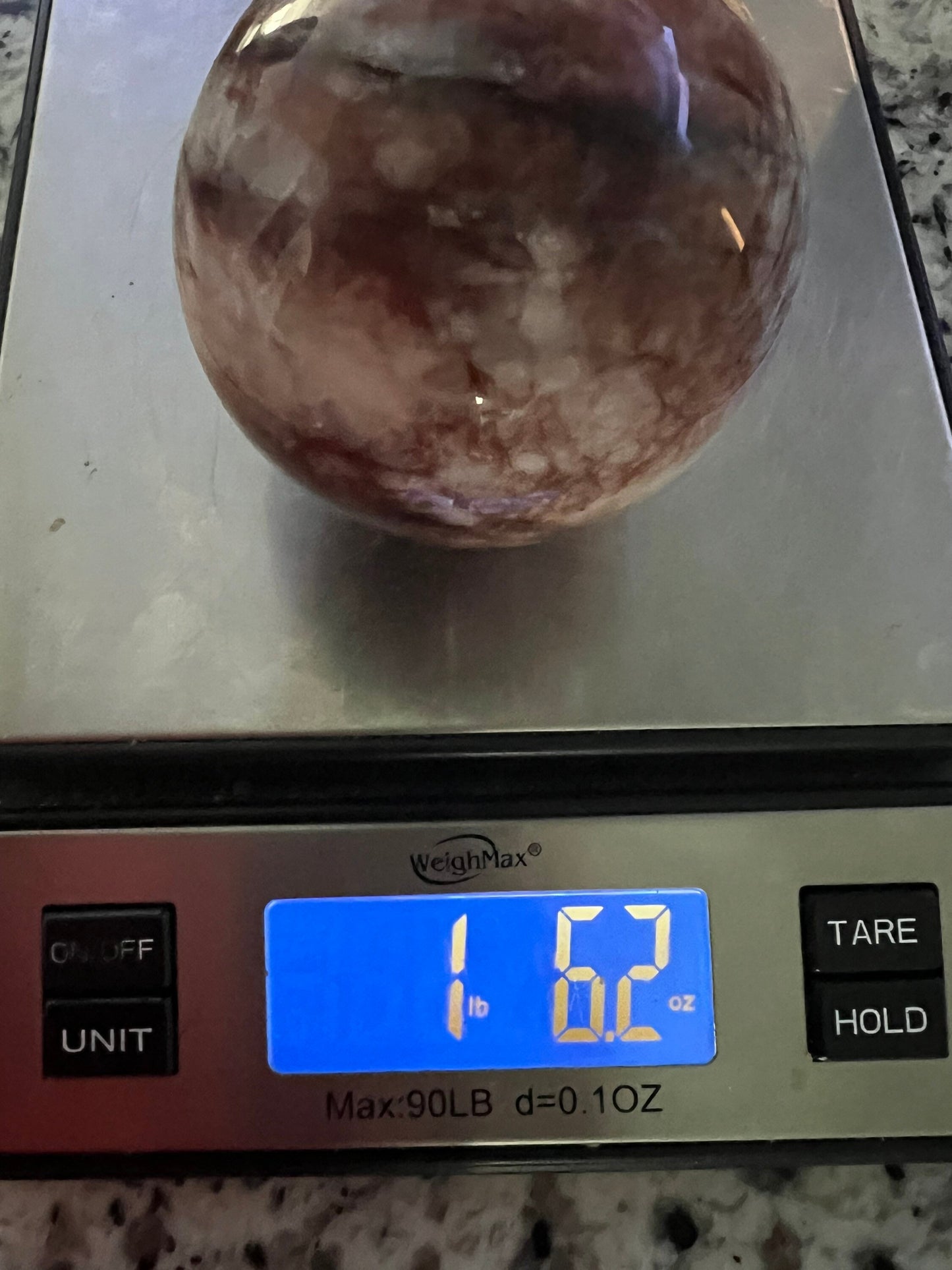 Fire Quartz sphere 1 pound 6oz and 76mm