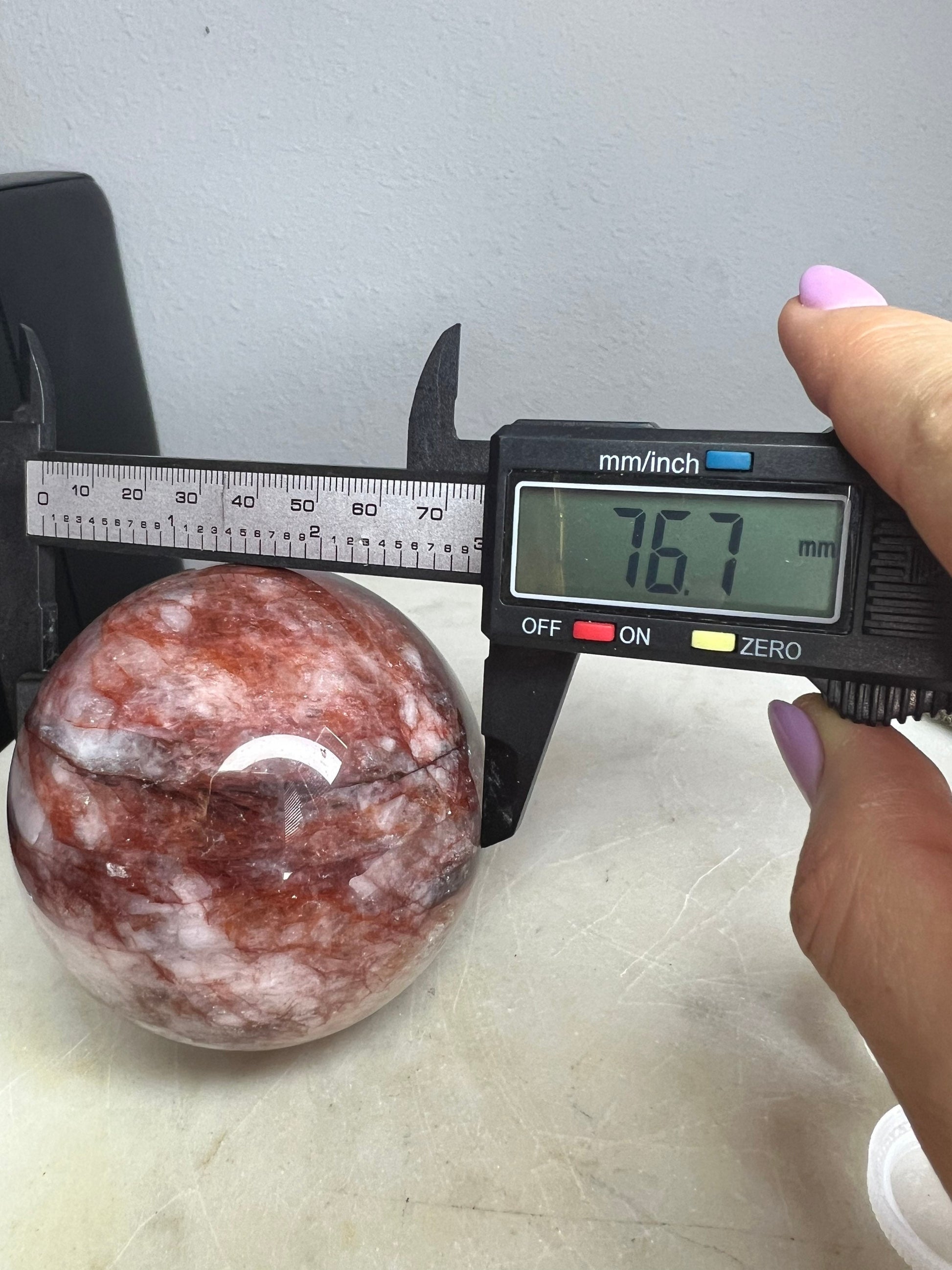Fire Quartz sphere 1 pound 6oz and 76mm