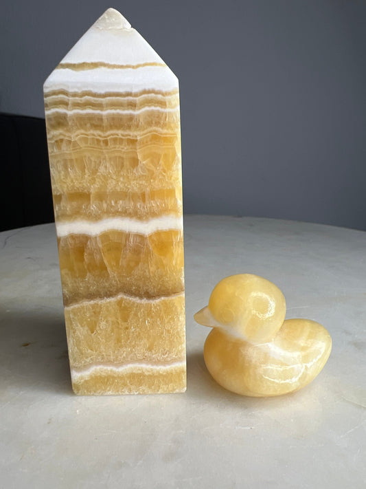 Banded orange calcite and small duck 2set 414grams total weight