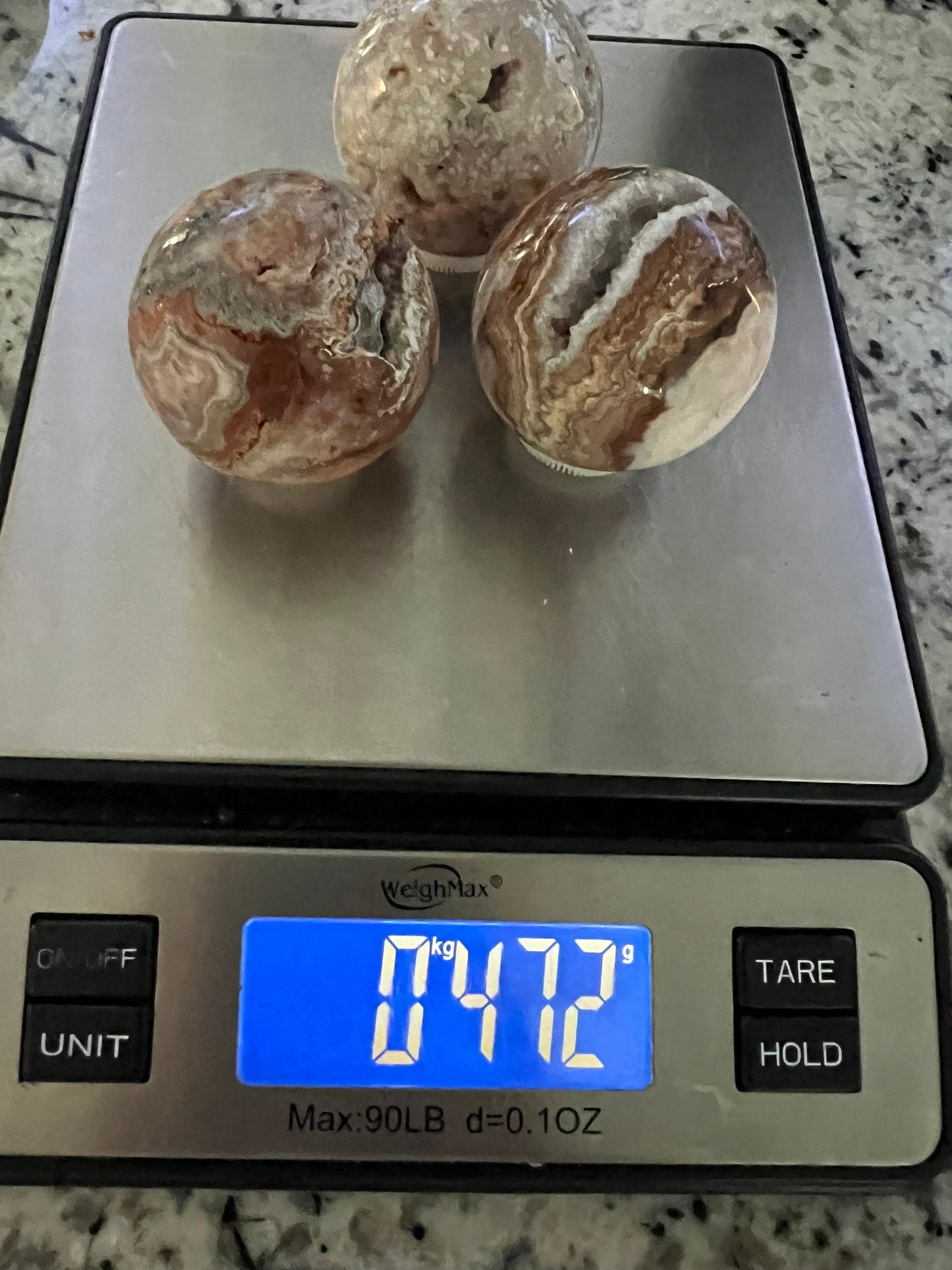 3 small crazy lace sphere total weight 472grams