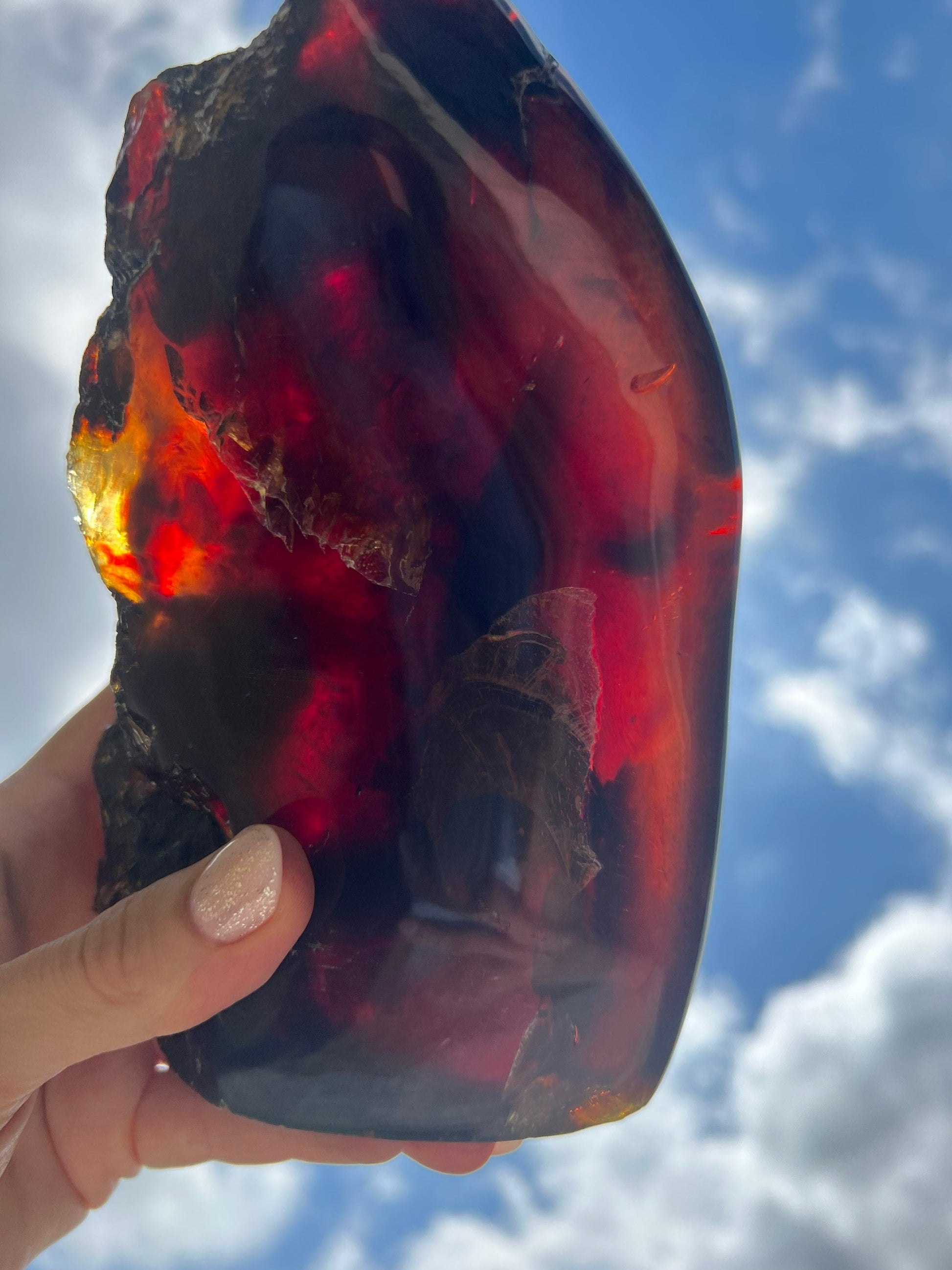 Natural Sumatran Blue Amber, freeform UV REACTIVE BLUE Half polished 502grams.