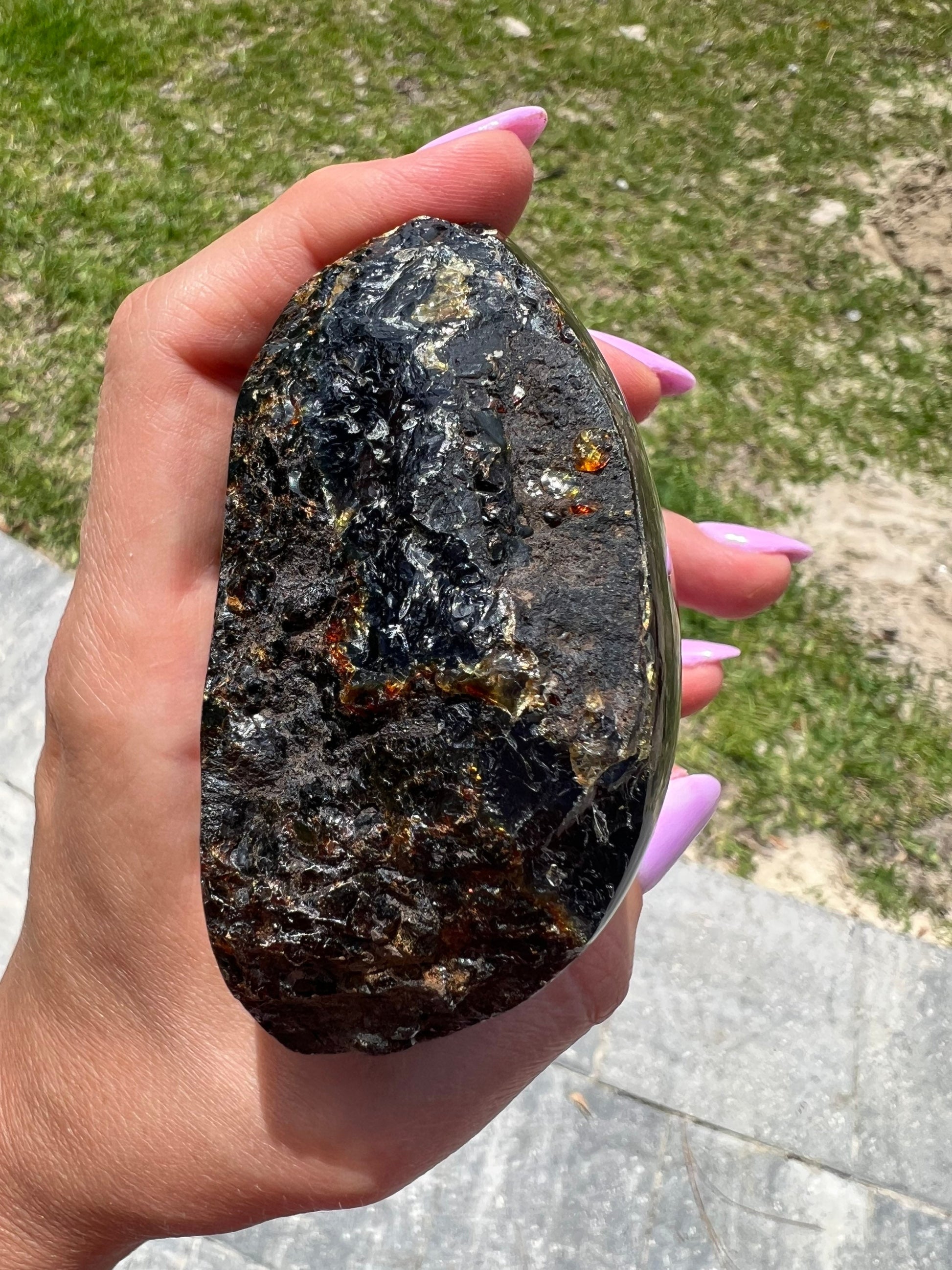 Natural Sumatran Blue Amber, freeform UV REACTIVE BLUE Half polished. 164grams