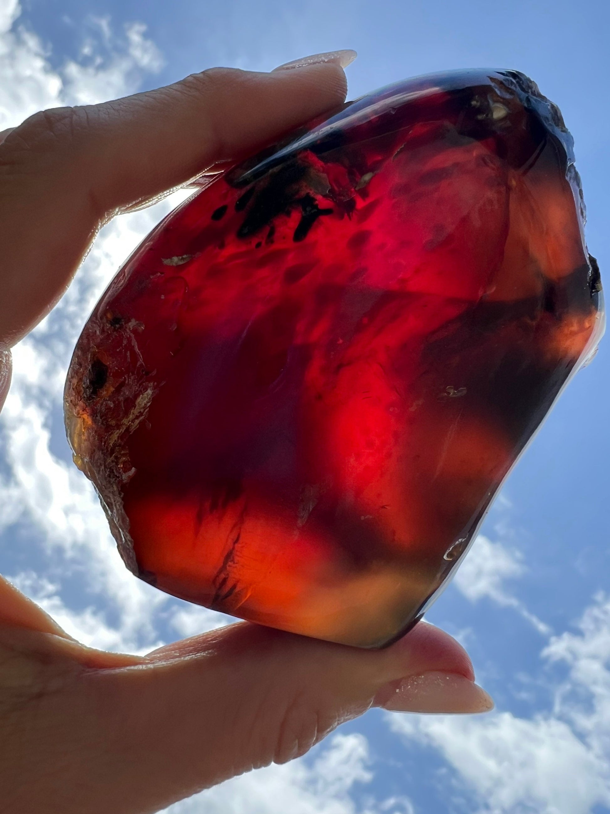 Natural Sumatran Blue Amber, freeform UV REACTIVE BLUE Half polished. 212grams 