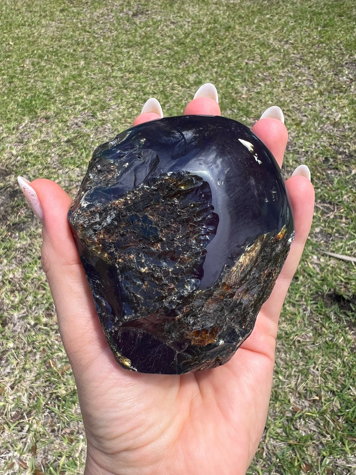 Natural Sumatran Blue Amber, freeform UV REACTIVE BLUE Half polished. 212grams 