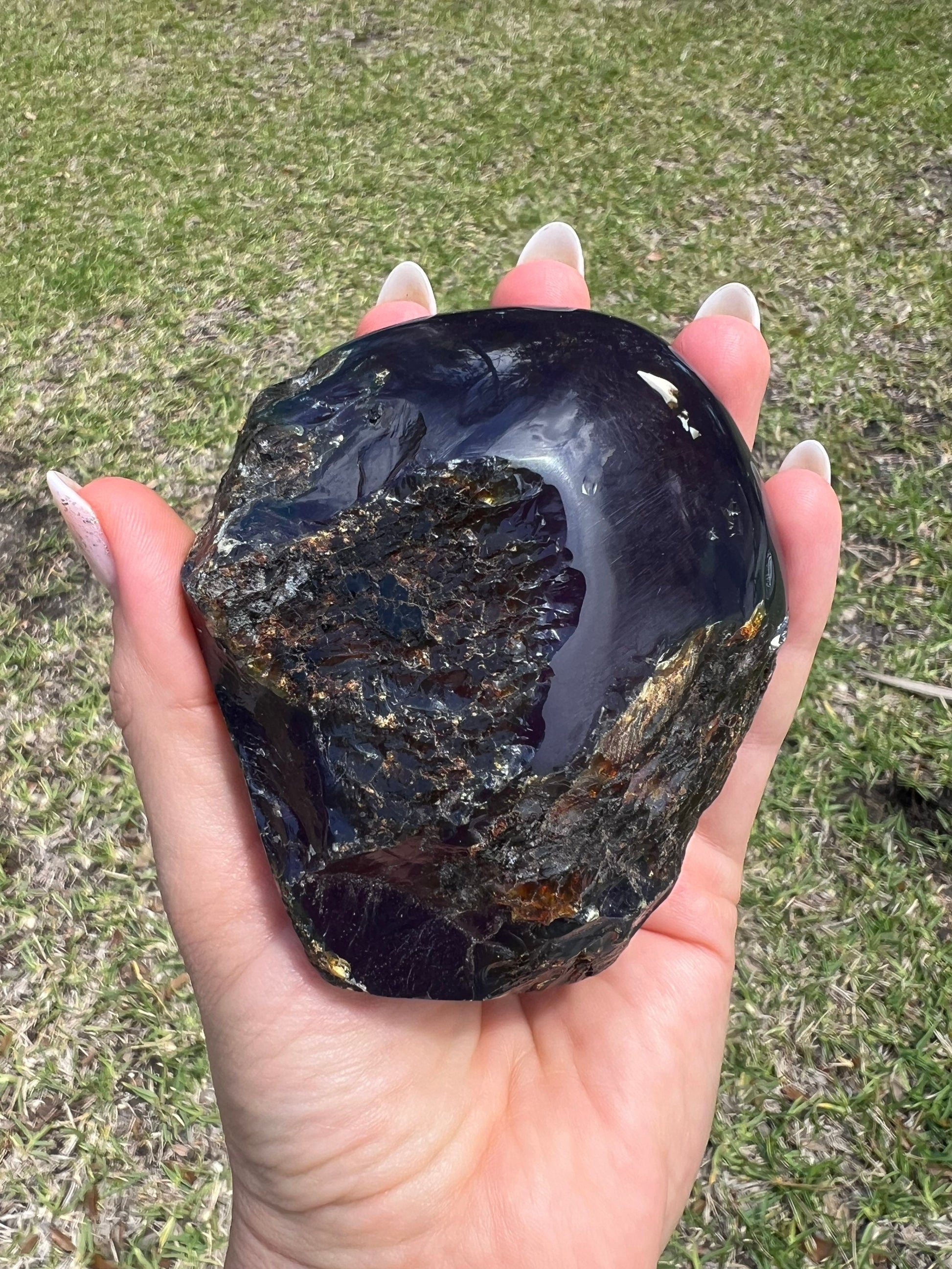 Natural Sumatran Blue Amber, freeform UV REACTIVE BLUE Half polished. 212grams 