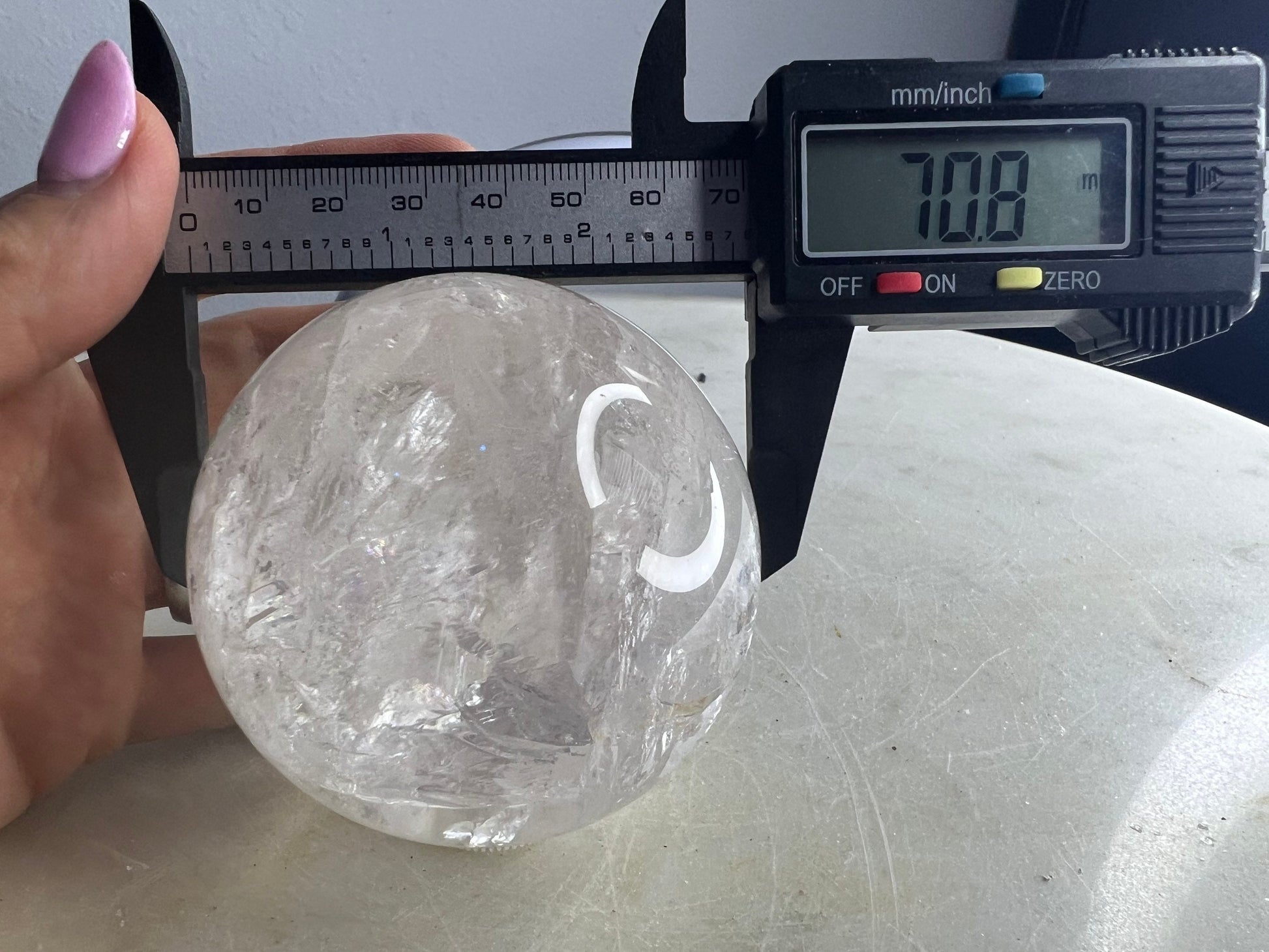 Crystal Quartz 70mm sphere from Brazil.