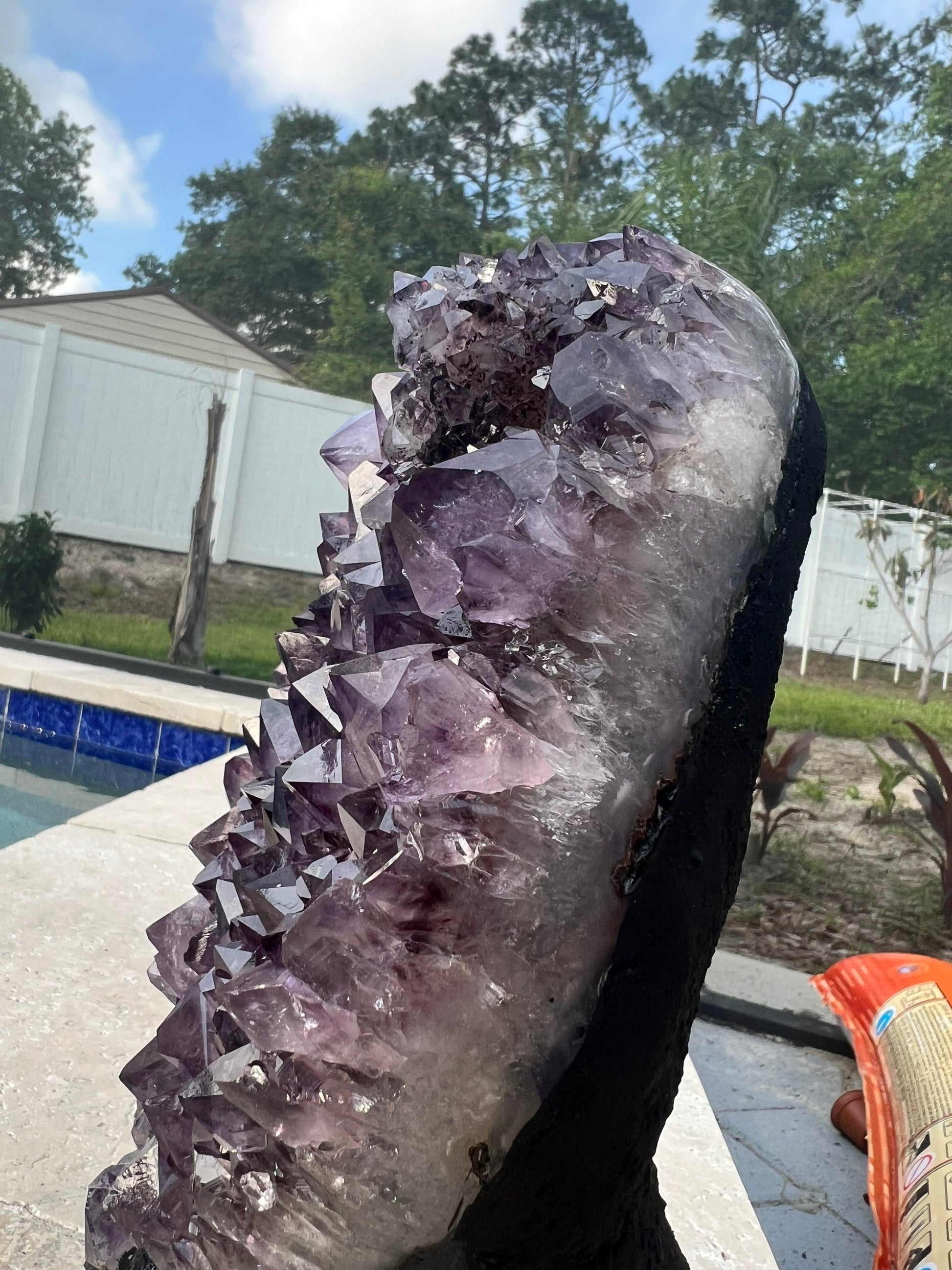 Amethyst 9pounds 8oz with Polished Sides from Brazil Extra A+ Dark Color, Open faced.