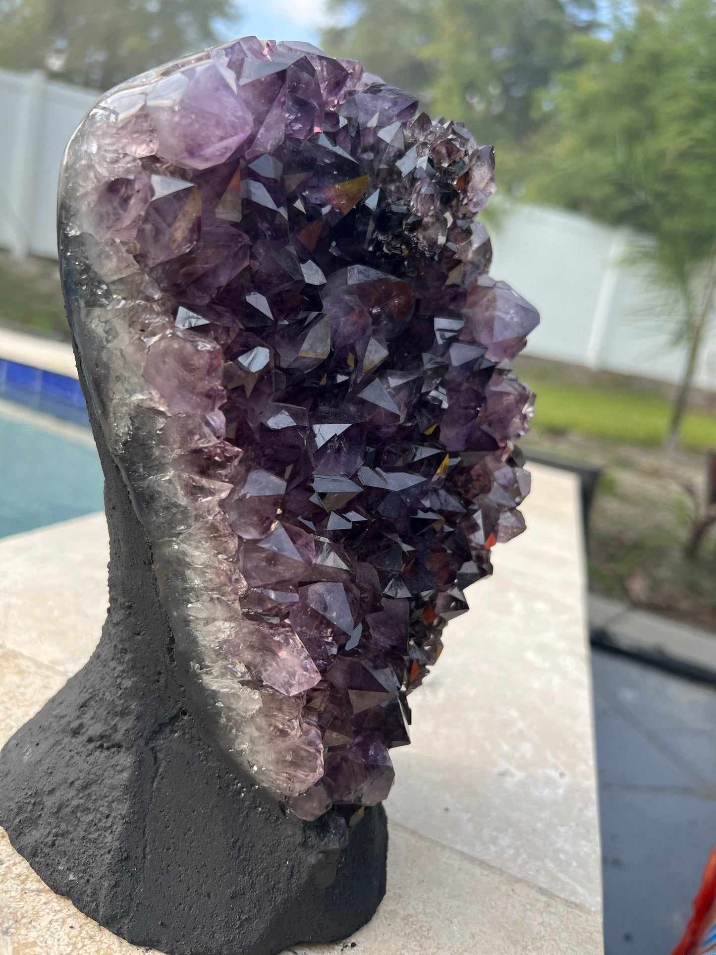 Amethyst 9pounds 8oz with Polished Sides from Brazil Extra A+ Dark Color, Open faced.