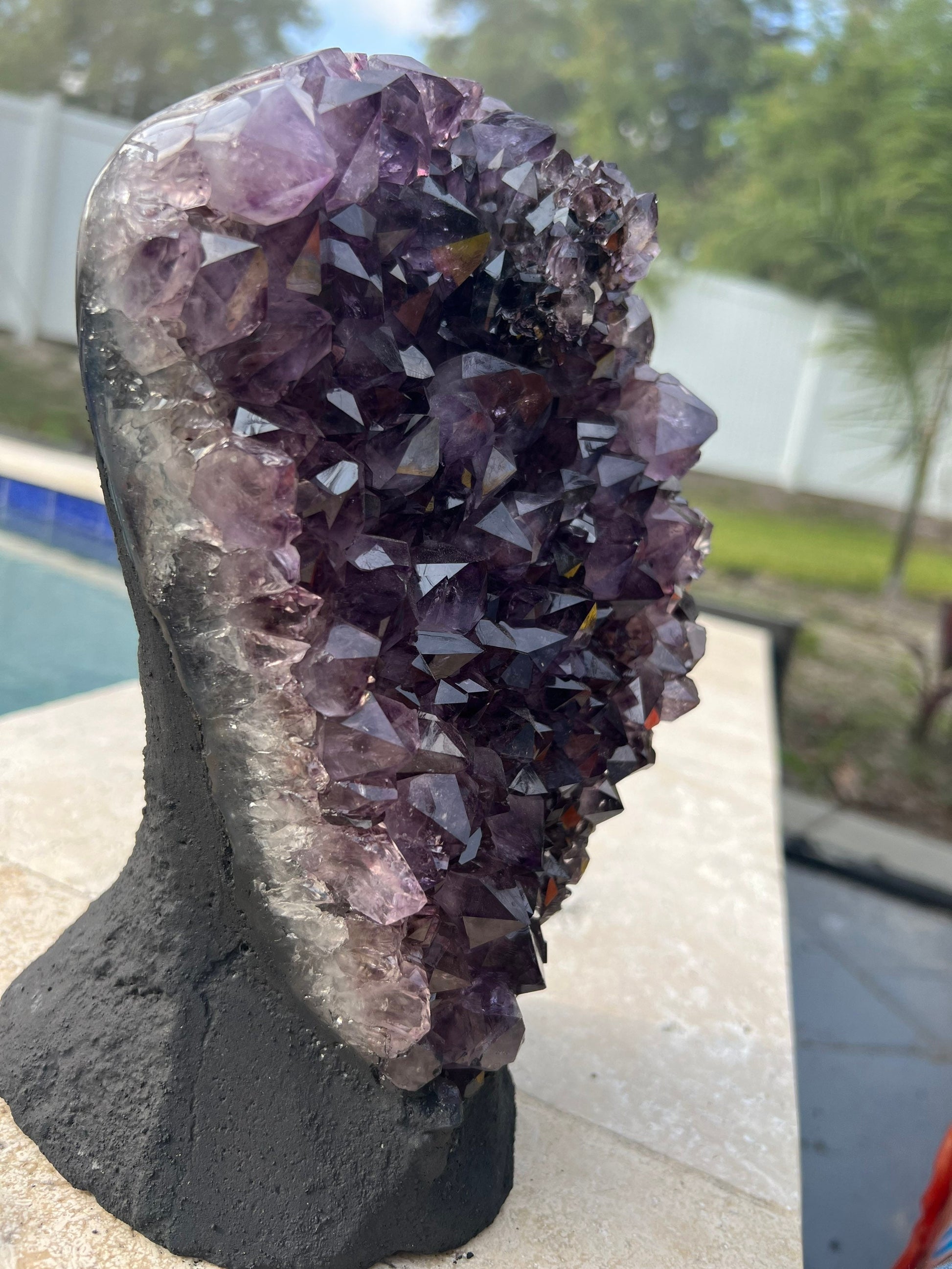 Amethyst 9pounds 8oz with Polished Sides from Brazil Extra A+ Dark Color, Open faced.