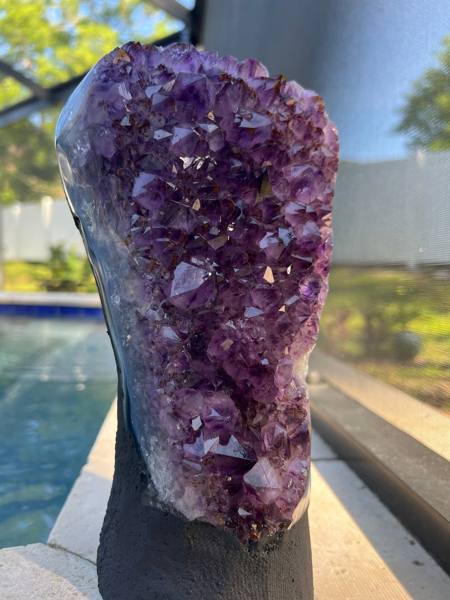 Amethyst 7pounds 15oz with Polished Sides from Brazil Extra A+ Dark Color, Open faced.