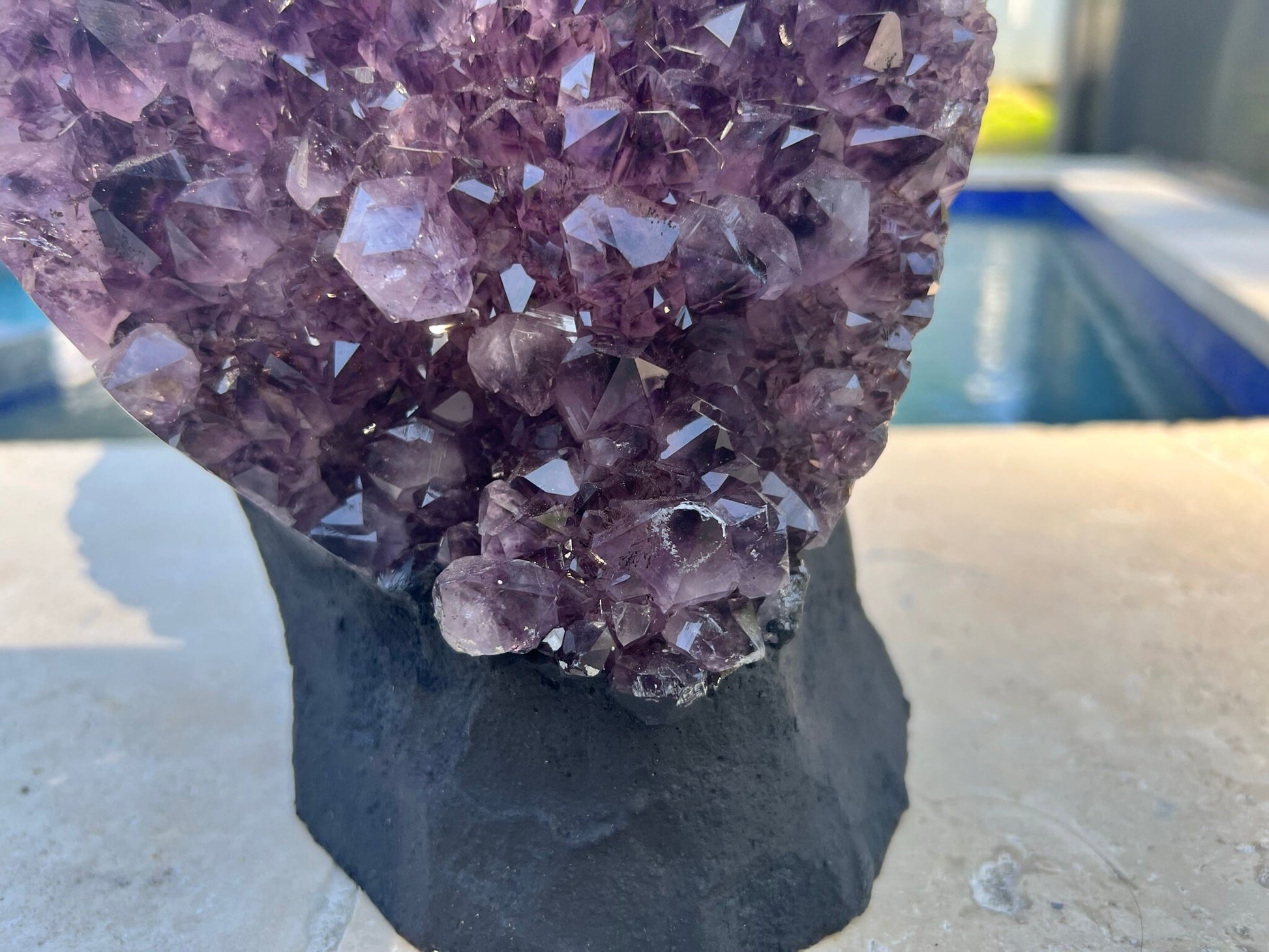 Amethyst Crystal Cluster 18lb 4oz on base with Polished Sides from Brazil Extra A+ Dark Color