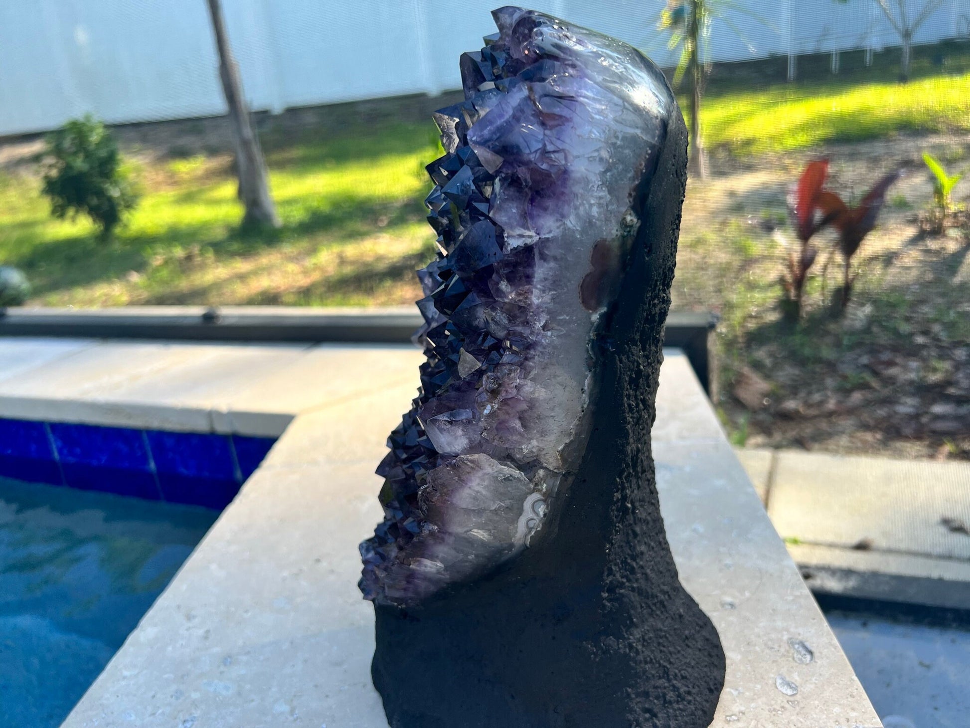 Amethyst Crystal Cluster 18lb 4oz on base with Polished Sides from Brazil Extra A+ Dark Color