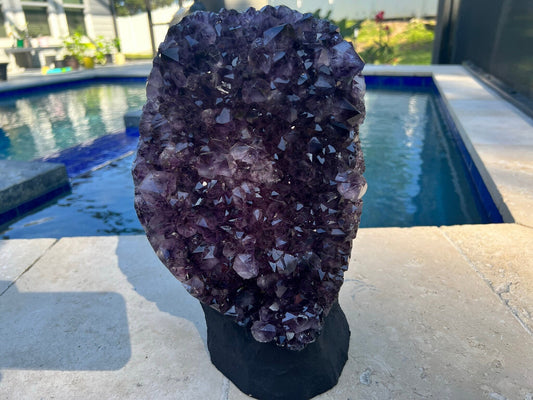 Amethyst Crystal Cluster 18lb 4oz on base with Polished Sides from Brazil Extra A+ Dark Color