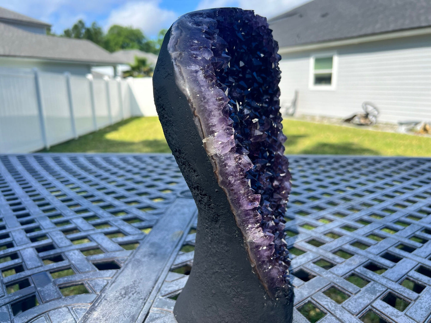 Amethyst Crystal Cluster 13lb 10oz on base with Polished Sides from Brazil Extra A+ Dark Color