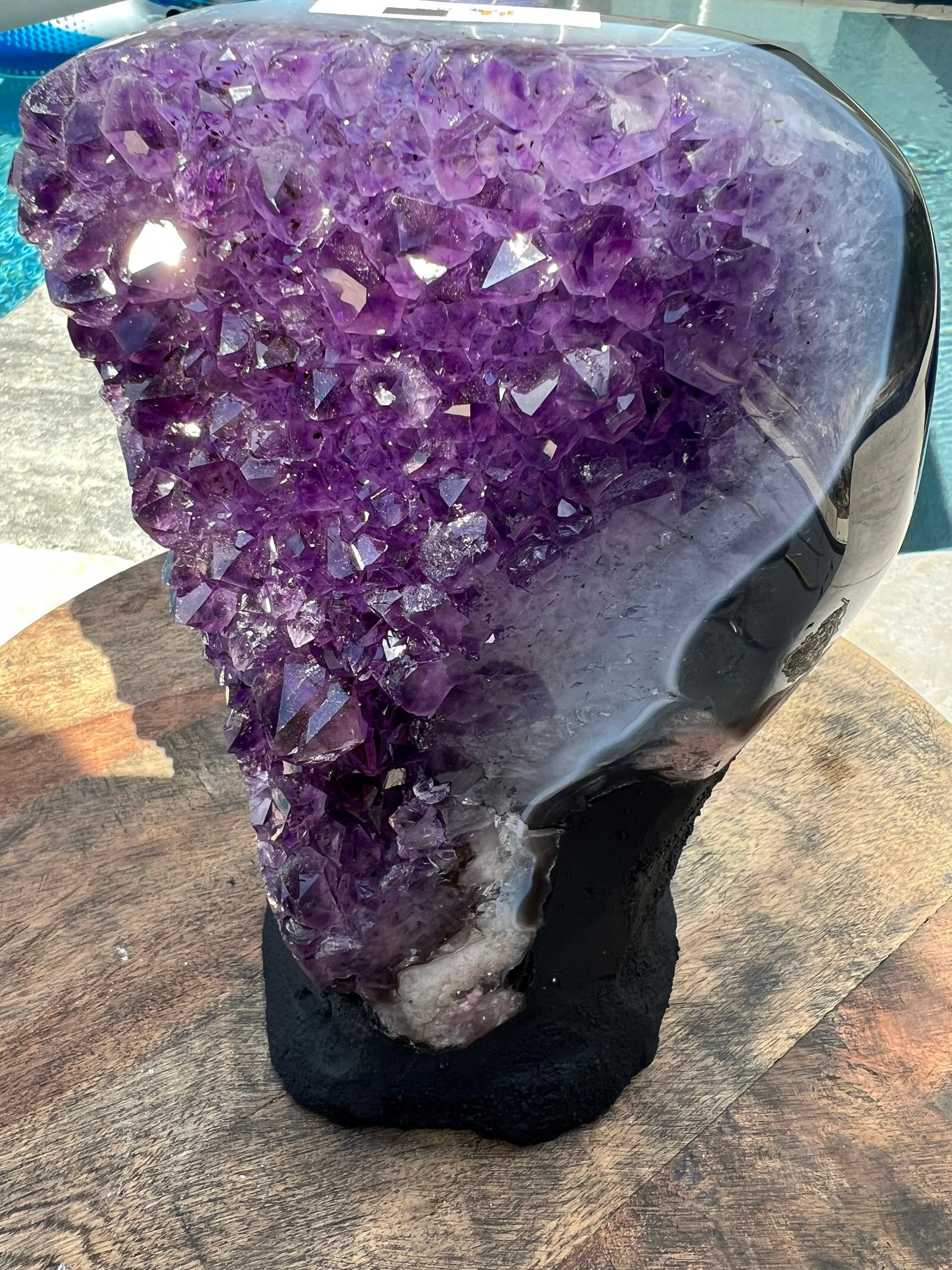 Amethyst 8pounds 6oz with Polished Sides from Brazil Extra A+ Dark Color, Open faced.
