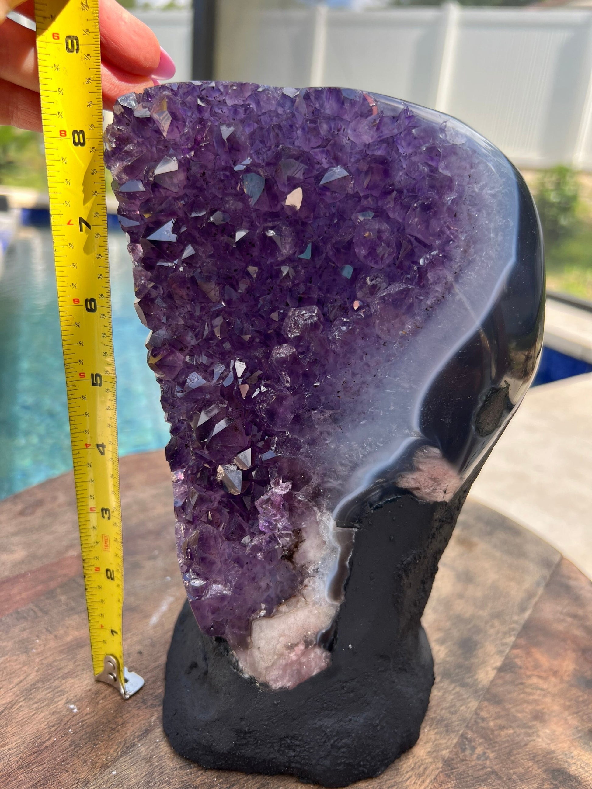 Amethyst 8pounds 6oz with Polished Sides from Brazil Extra A+ Dark Color, Open faced.