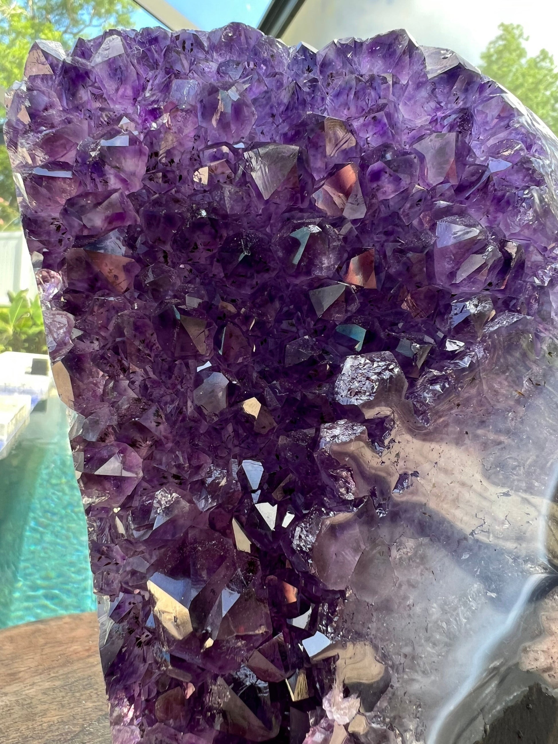 Amethyst 8pounds 6oz with Polished Sides from Brazil Extra A+ Dark Color, Open faced.