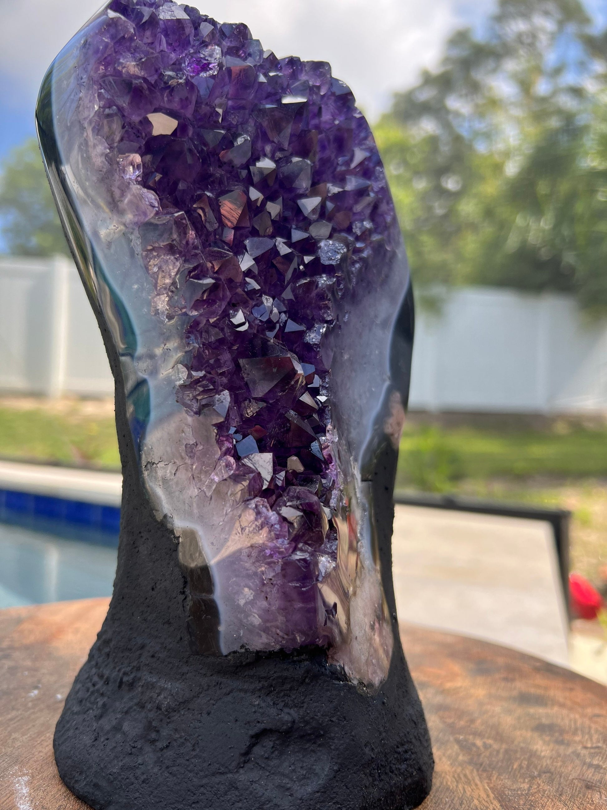 Amethyst 8pounds 6oz with Polished Sides from Brazil Extra A+ Dark Color, Open faced.