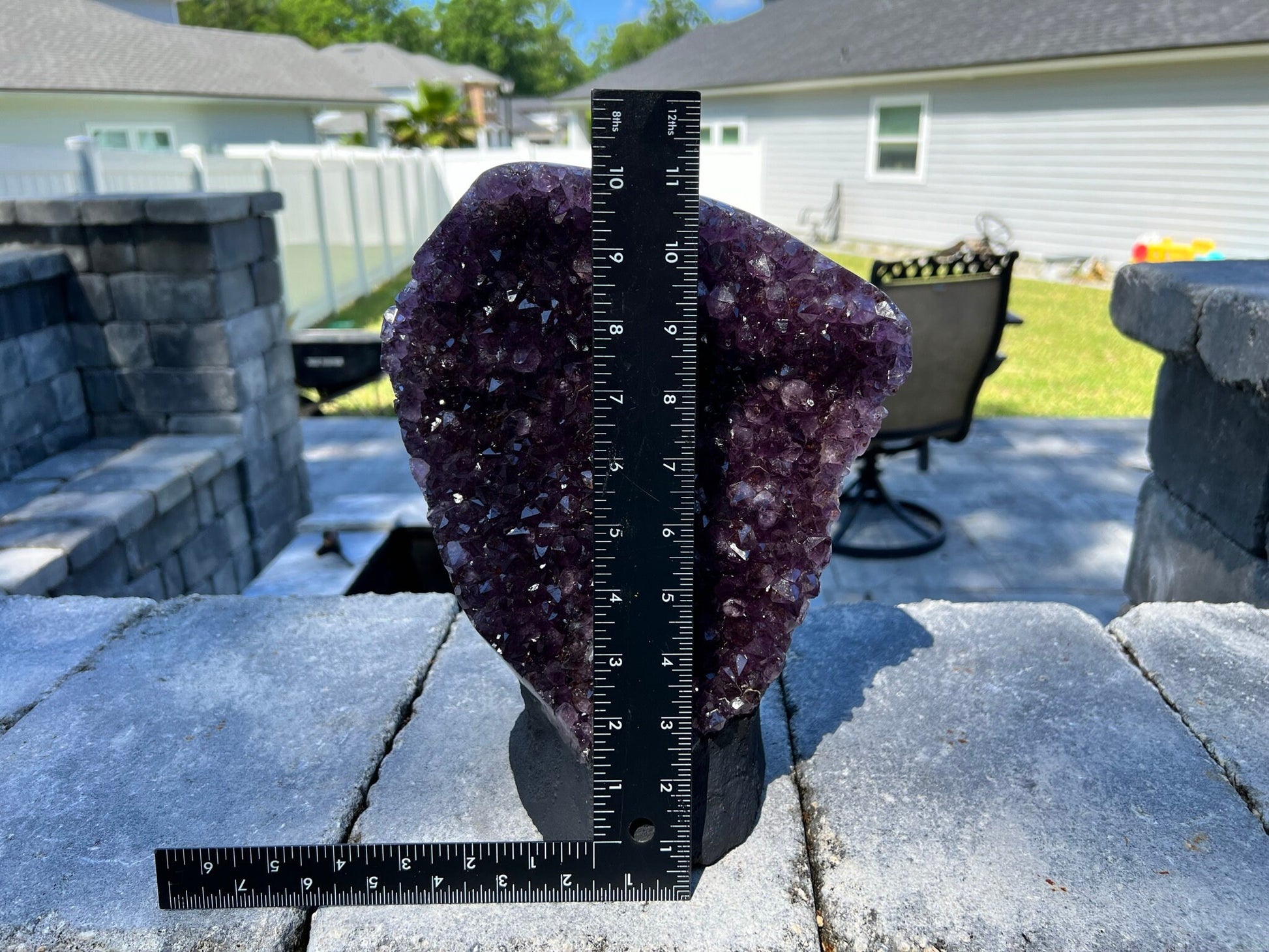 Amethyst Crystal Cluster 14.lb 15oz on base with Polished Sides from Brazil Extra A+ Dark Color, Open faced.