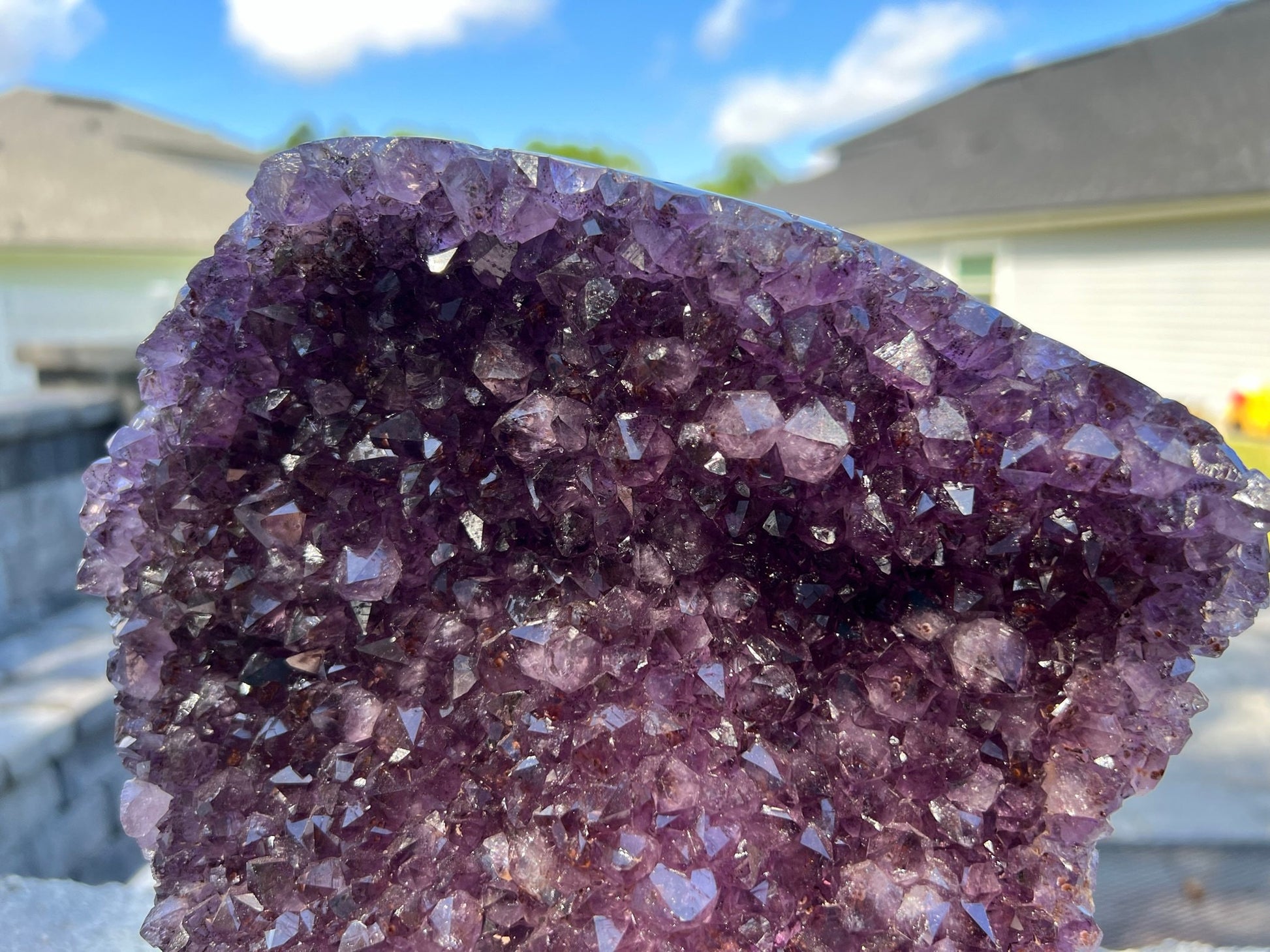 Amethyst Crystal Cluster 14.lb 15oz on base with Polished Sides from Brazil Extra A+ Dark Color, Open faced.