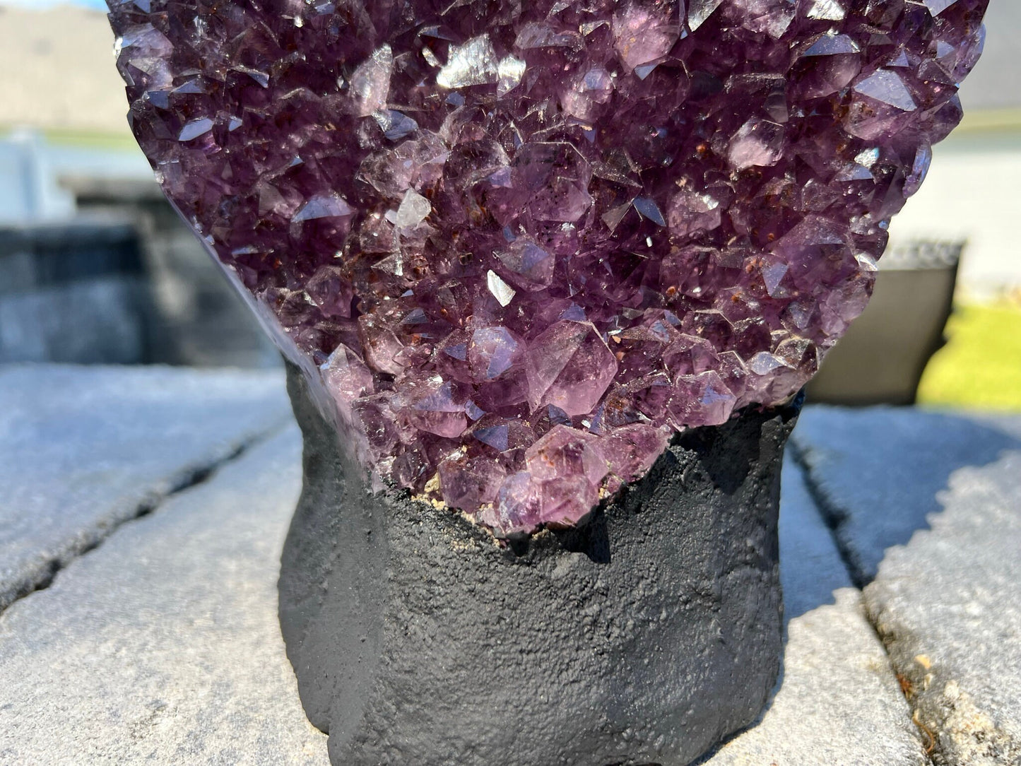 Amethyst Crystal Cluster 14.lb 15oz on base with Polished Sides from Brazil Extra A+ Dark Color, Open faced.