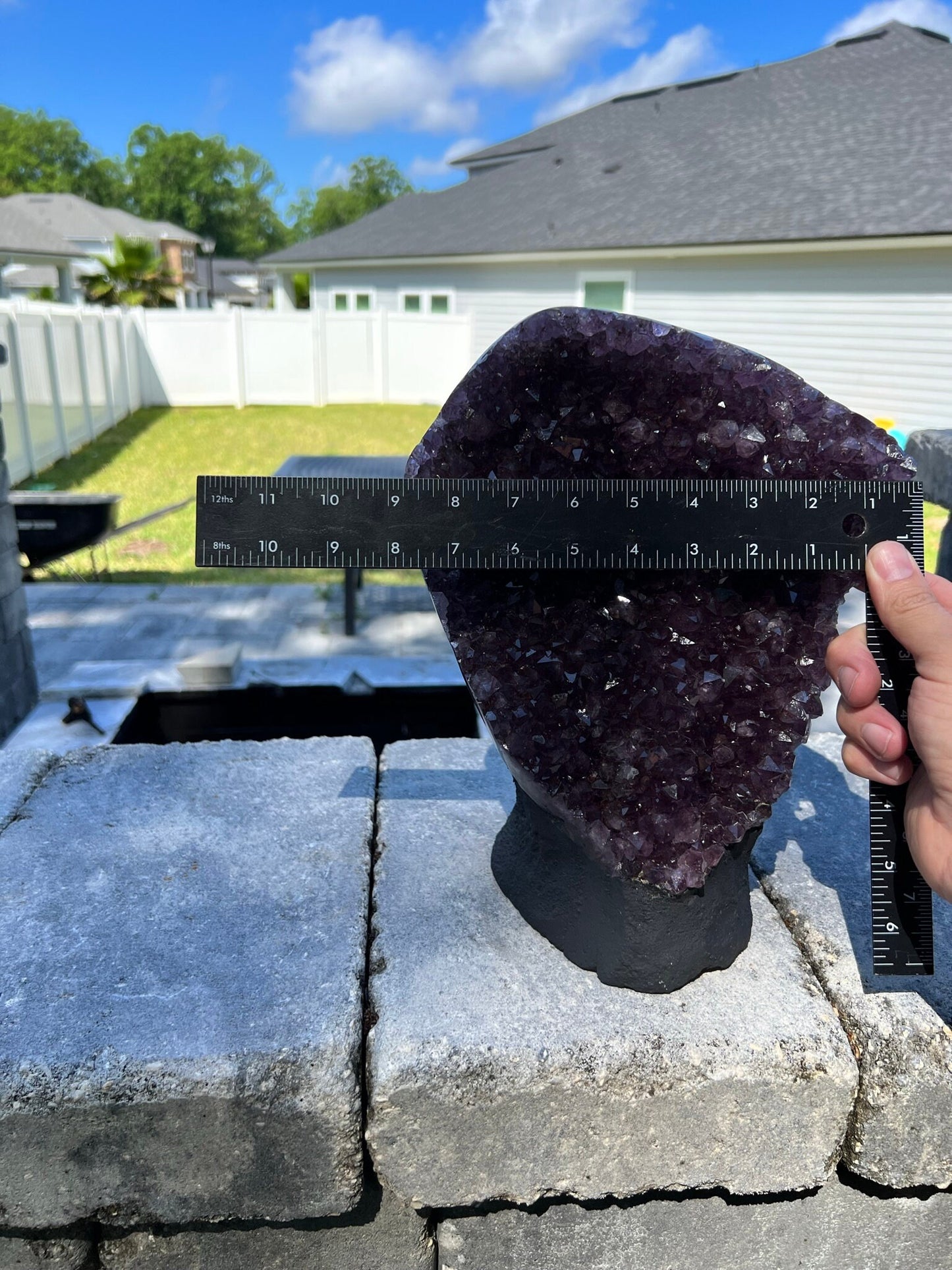 Amethyst Crystal Cluster 14.lb 15oz on base with Polished Sides from Brazil Extra A+ Dark Color, Open faced.