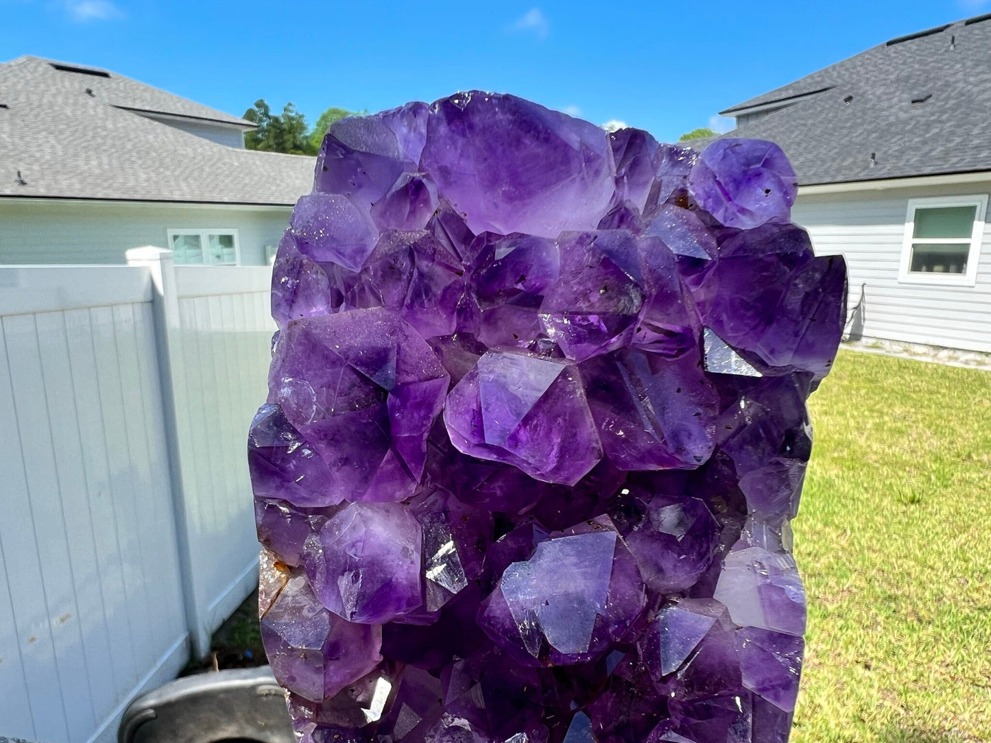 Amethyst Crystal Cluster 7lb 8oz on base with Polished Sides from Brazil Extra A+ Dark Color, open faced.