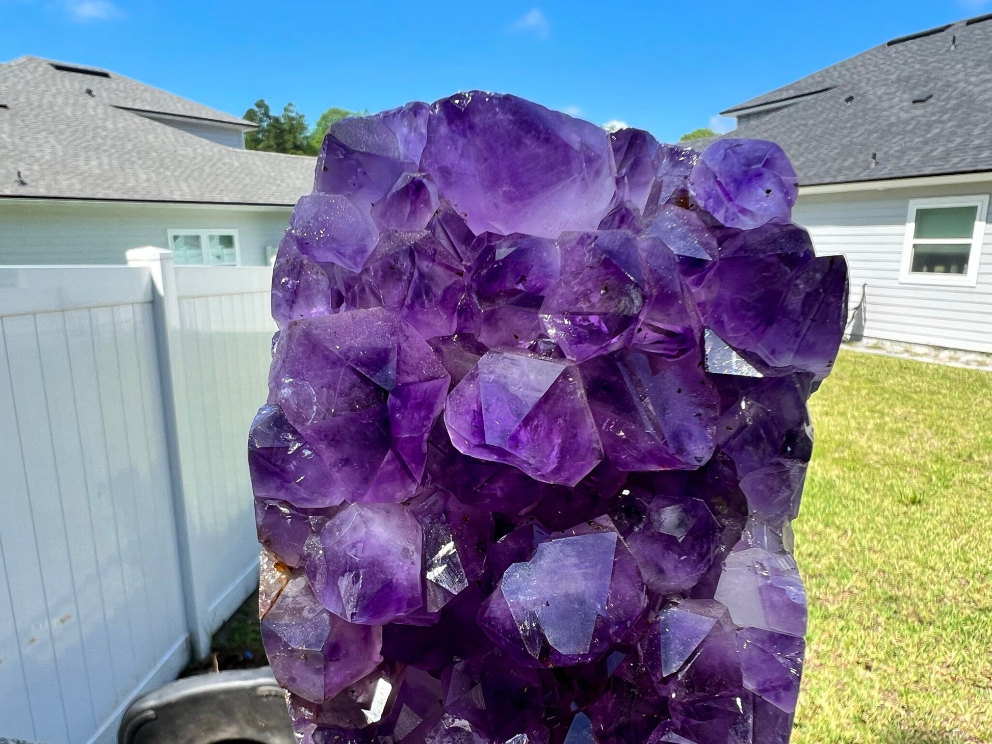 Amethyst Crystal Cluster 7lb 8oz on base with Polished Sides from Brazil Extra A+ Dark Color, open faced.